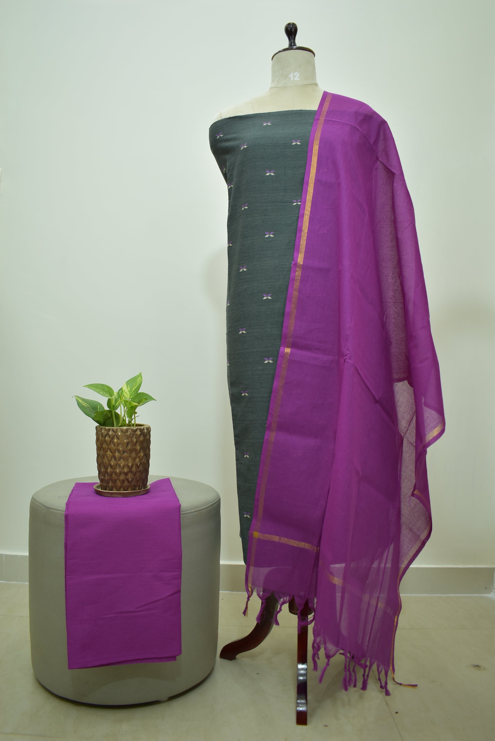 Green Purple Cotton Linen Set