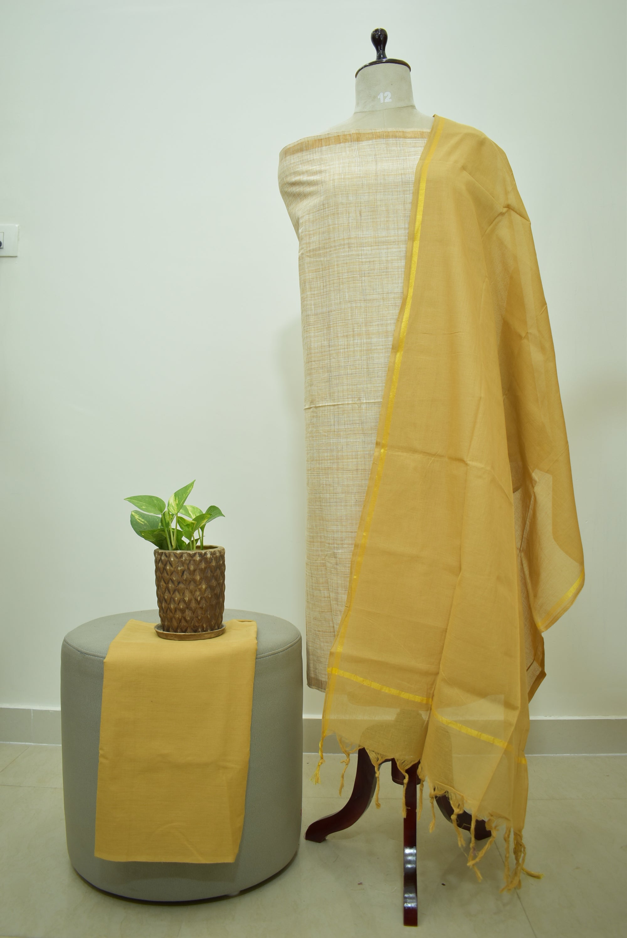 Beige Yellow Cotton Linen Set