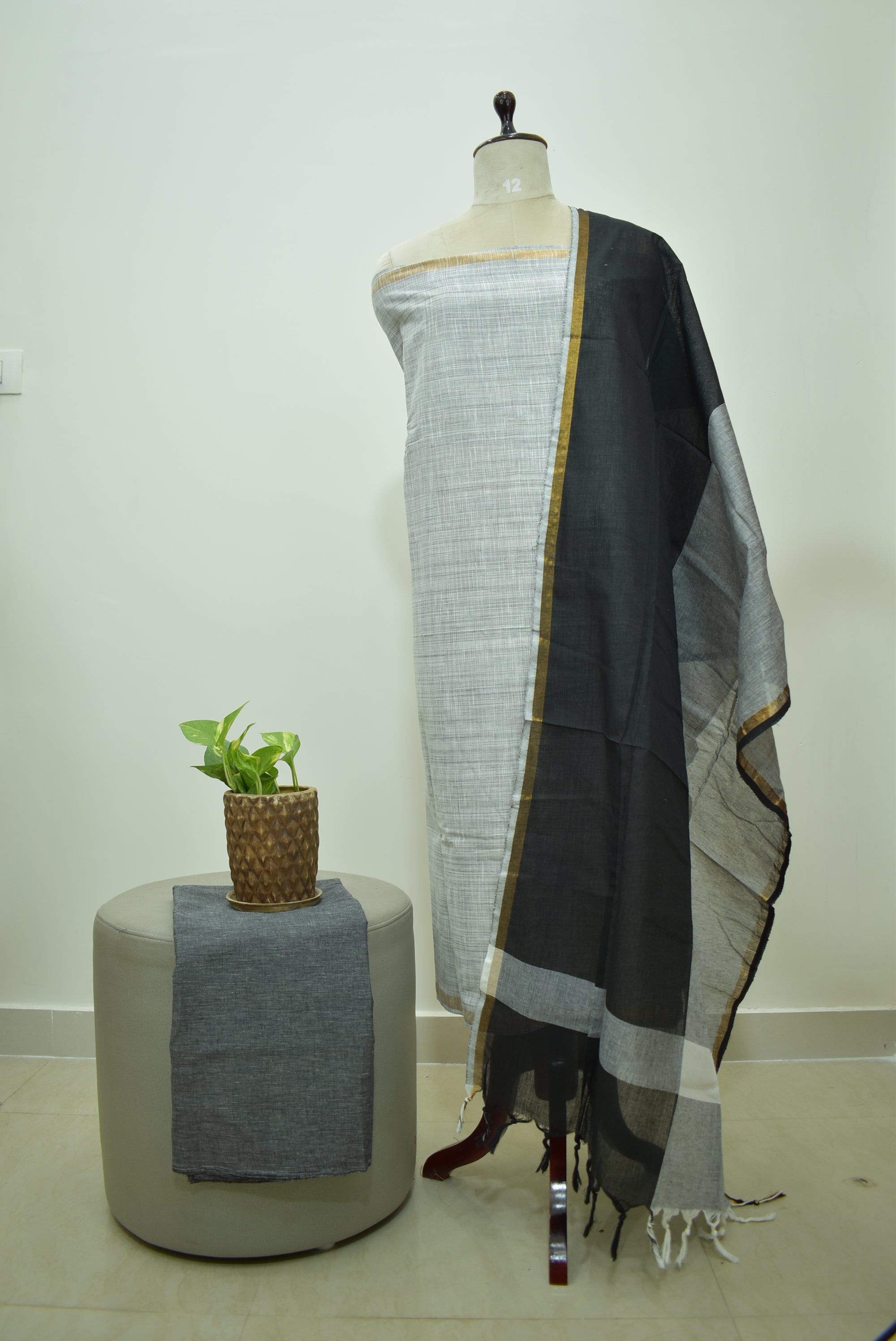 Grey Black Cotton Linen Set