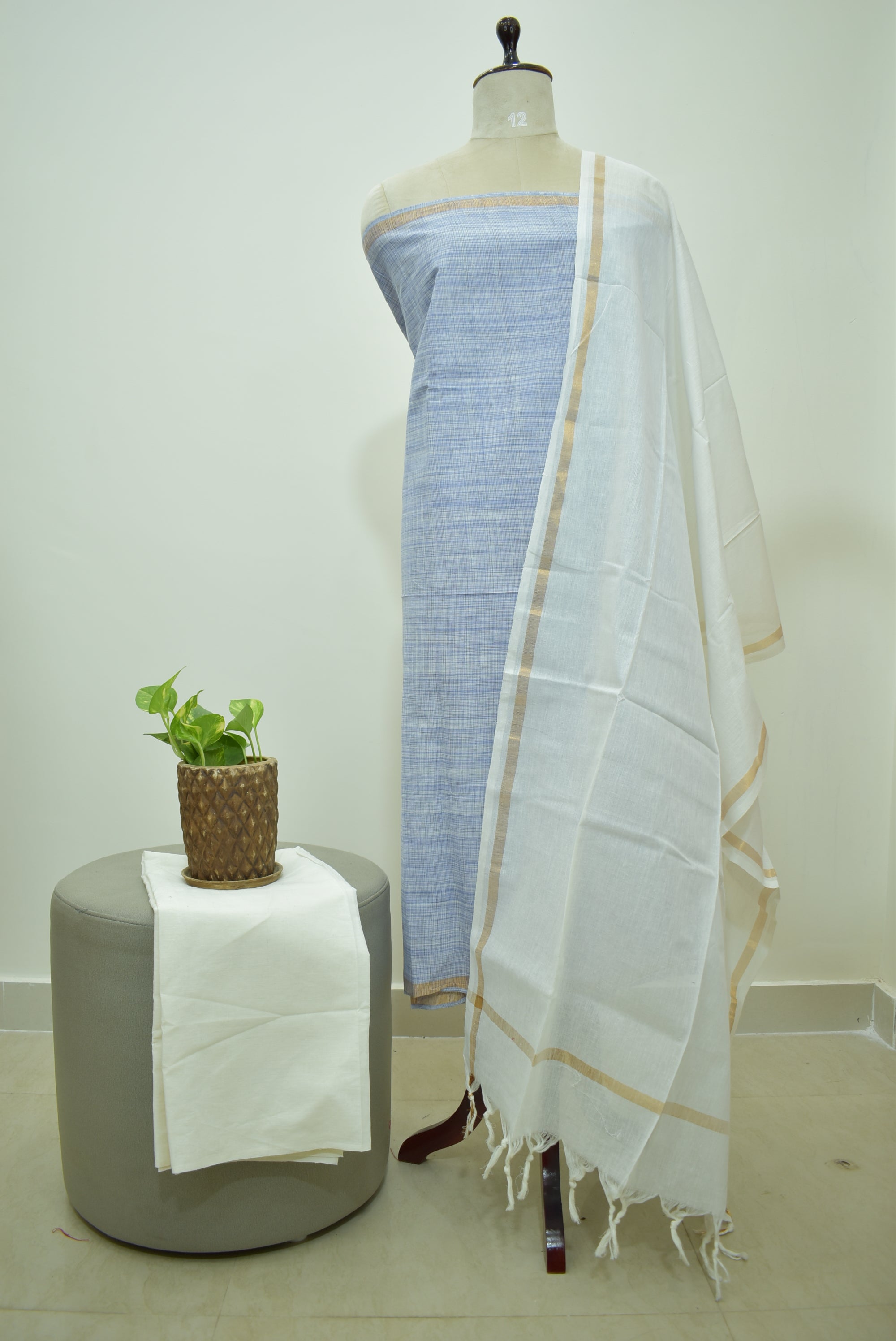 Blue White Cotton Linen Set