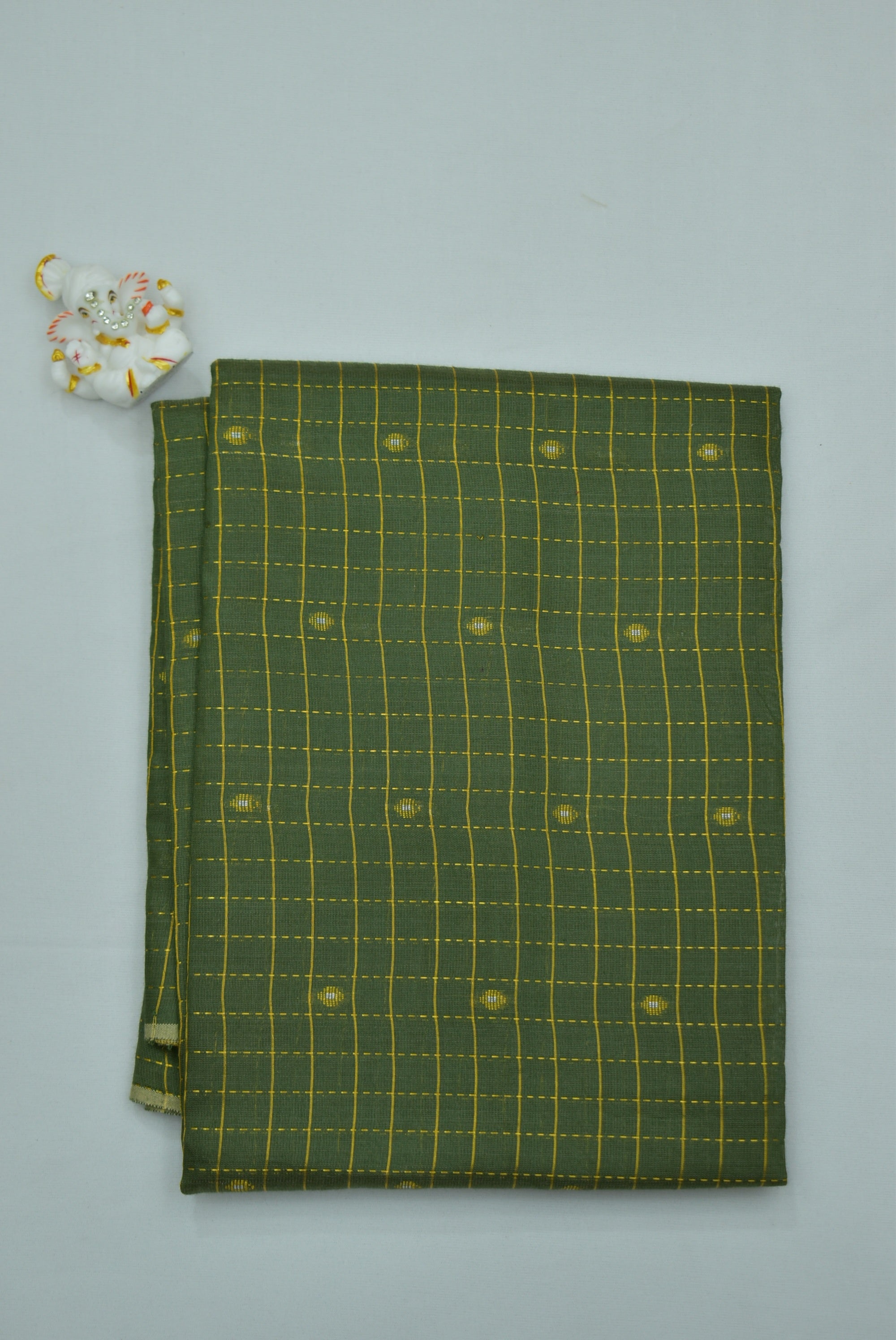 Oilve Green Checks Silk Fabric