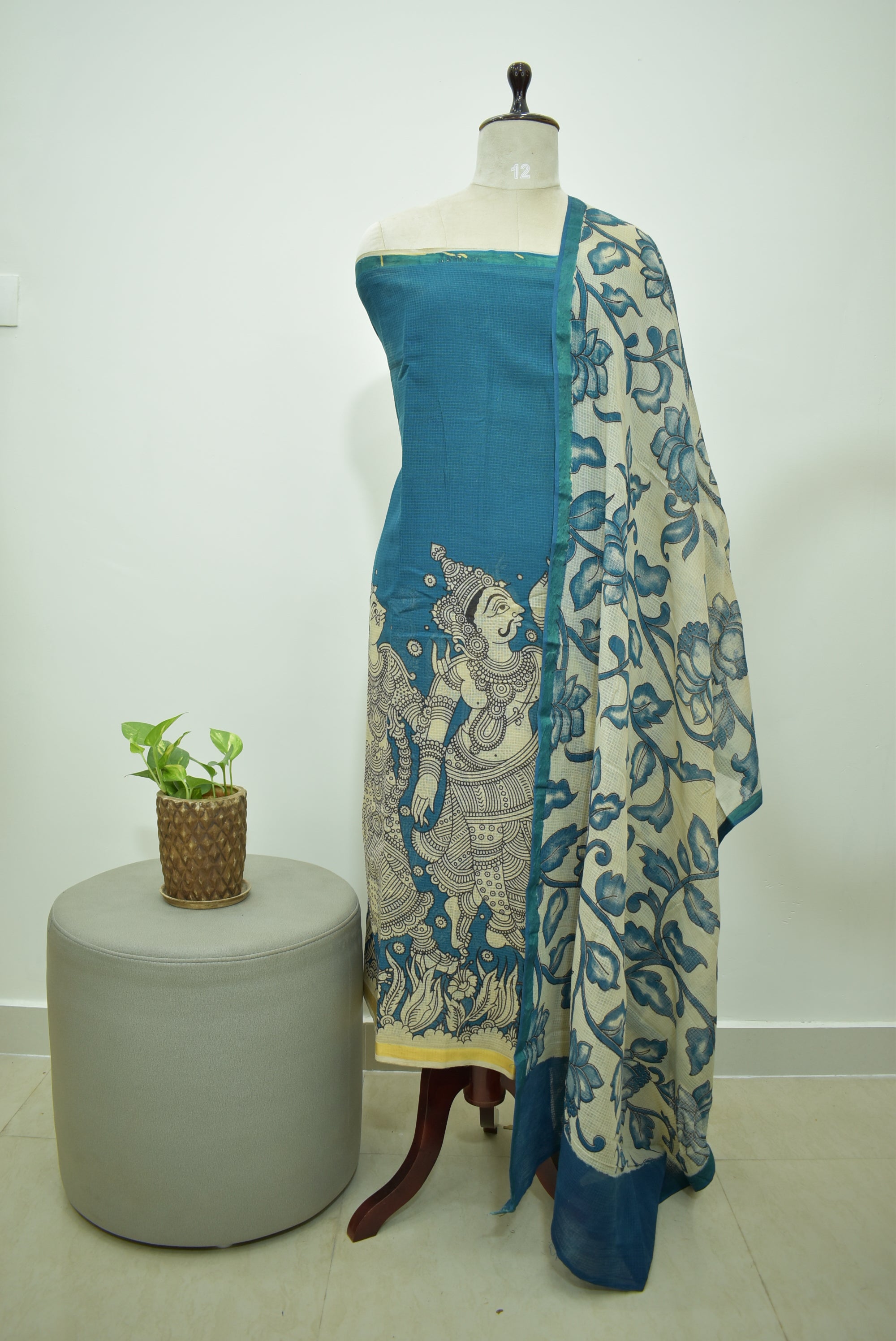 Blue Kalamkari Kota Unstitched Sets