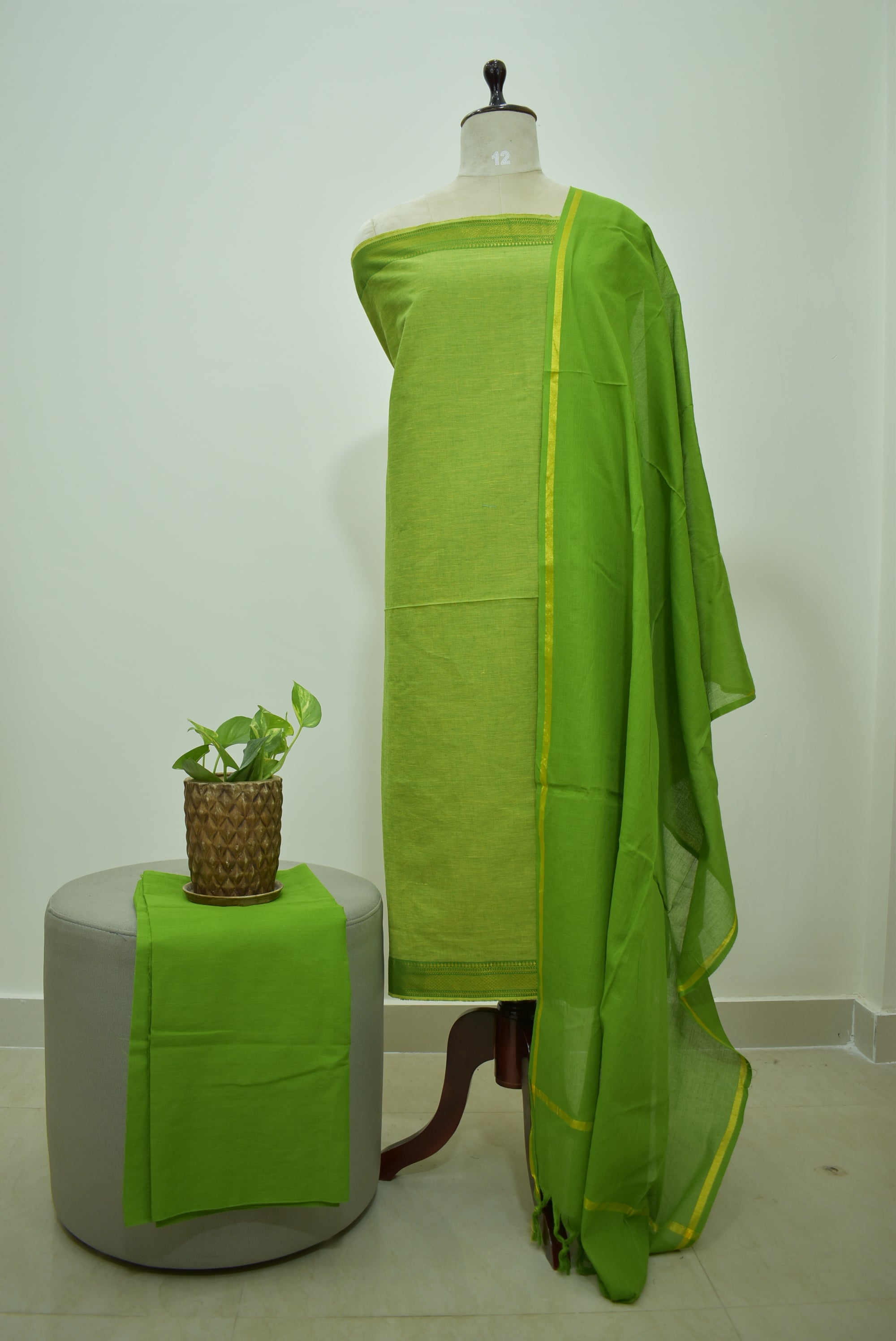 Green Mangalagiri Cotton 3Pcs Set