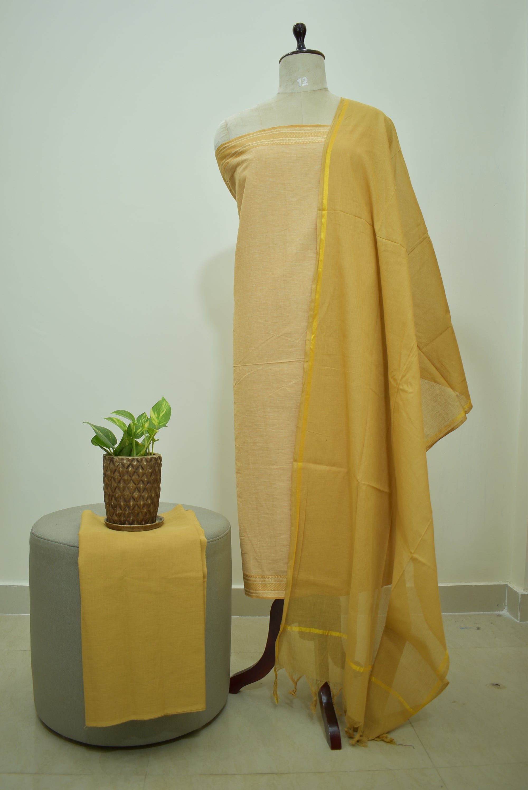 Beige Mangalagiri Cotton 3Pcs Set