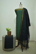Bottle Green Black Mangalagiri Cotton 3Pcs Set