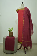 Red Marron Mangalagiri Cotton 3Pcs Set