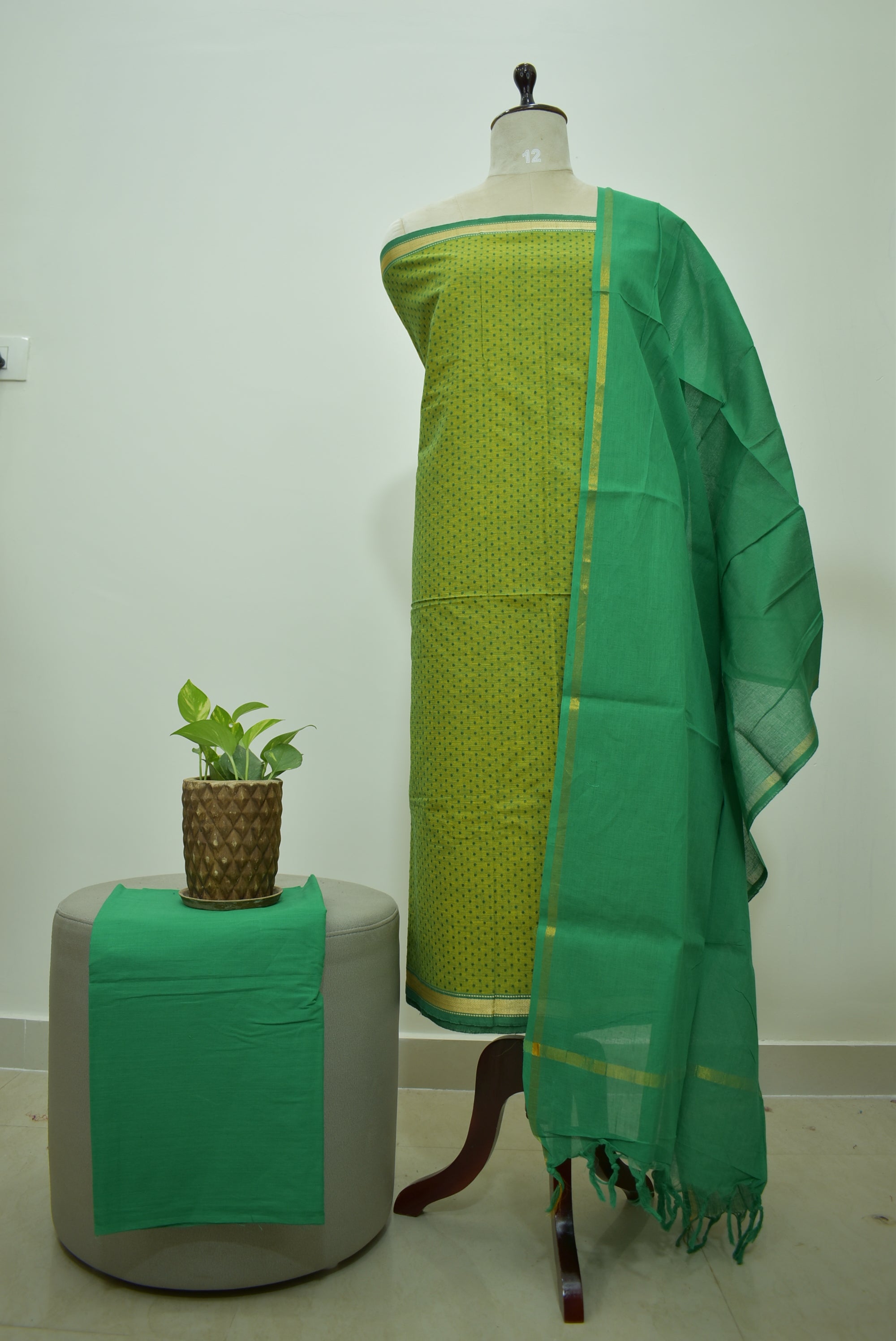 Green Mangalgiri Dolby Print Unstitched Sets