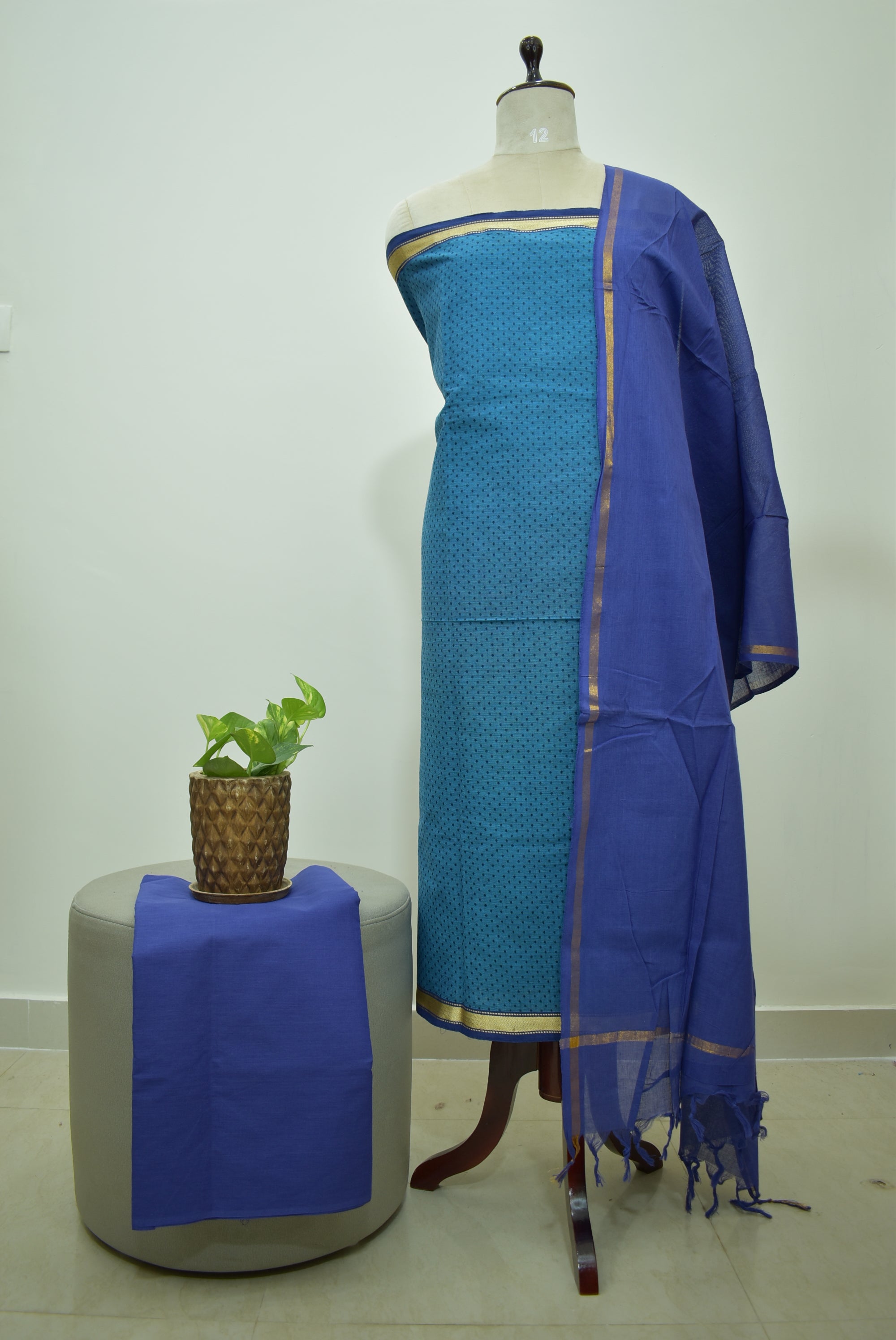 Blue Mangalgiri Dolby Print Unstitched Sets