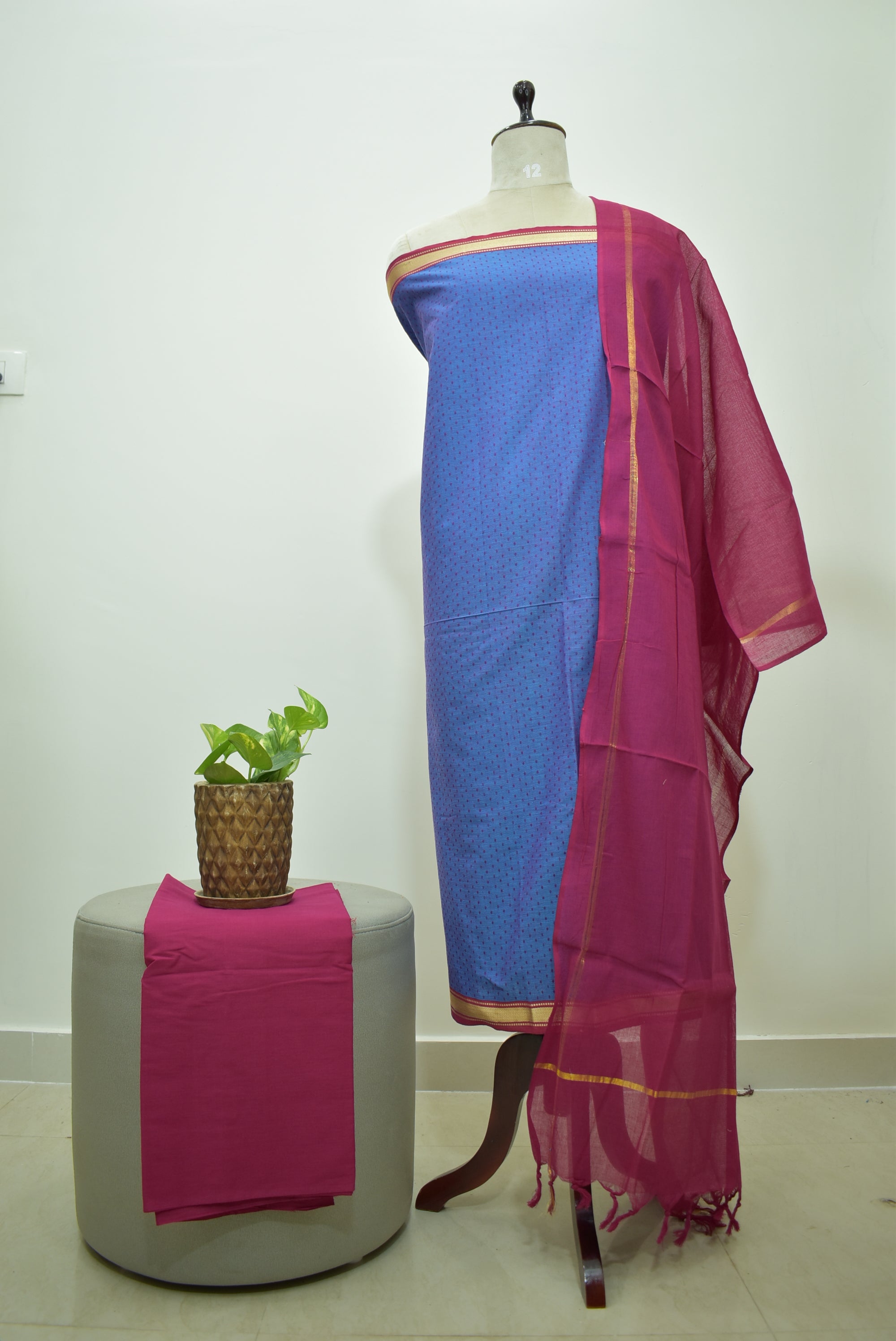 Blue Pink Mangalgiri Dolby Print Unstitched Sets