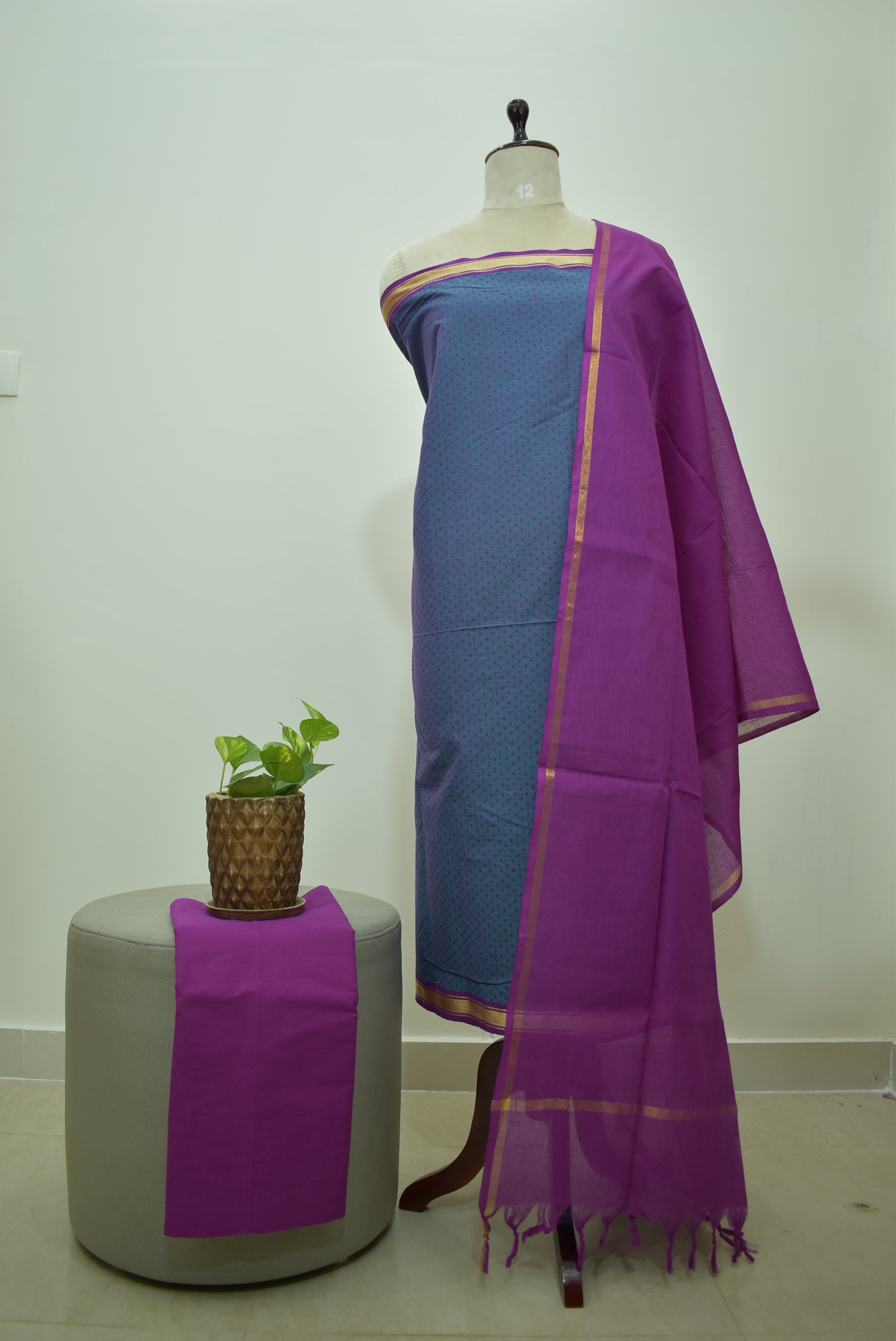 Indigo Pink Mangalgiri Dolby Print Unstitched Sets