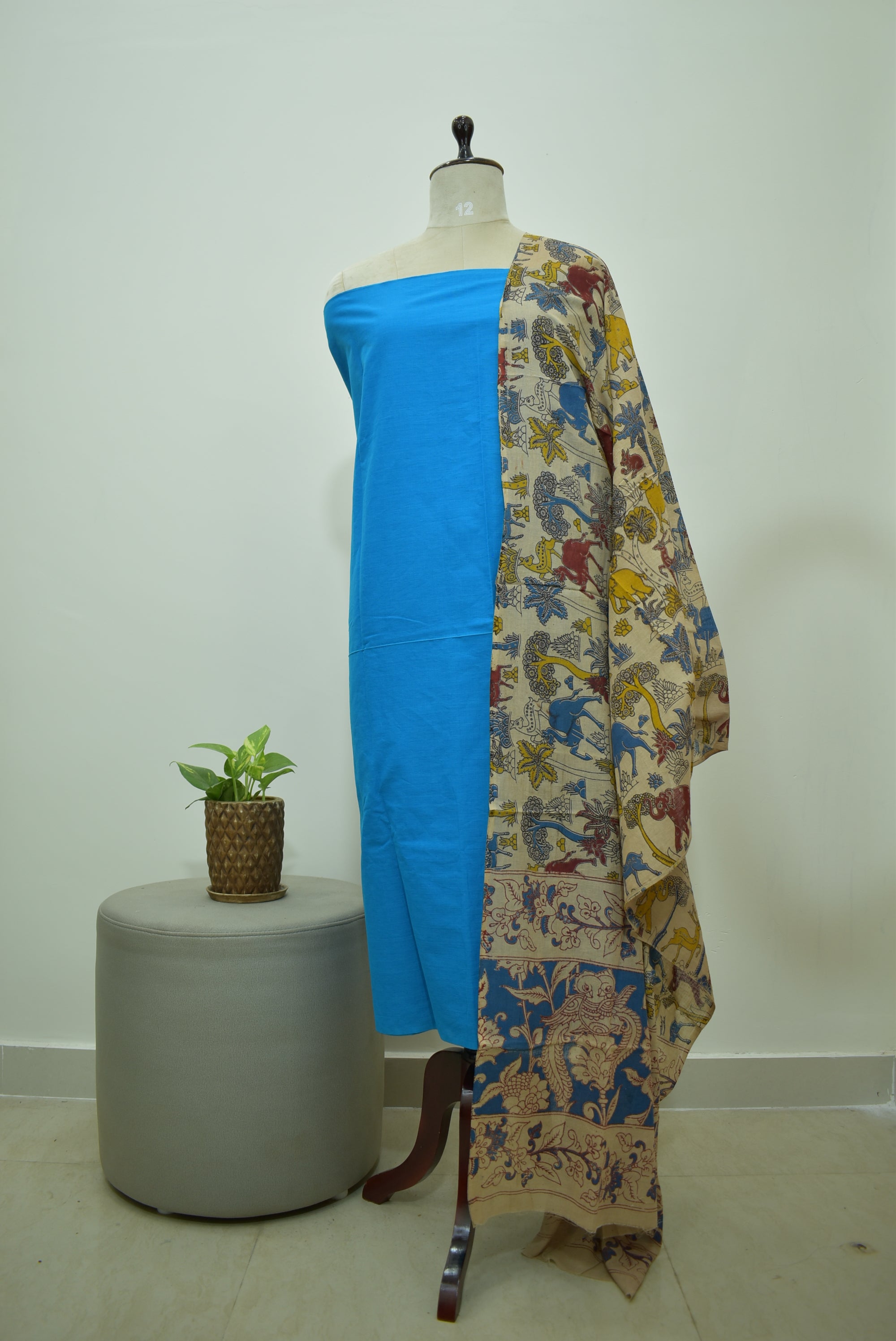 Sky Blue Multi Color Duppatta Kalamkari 2pcs Set