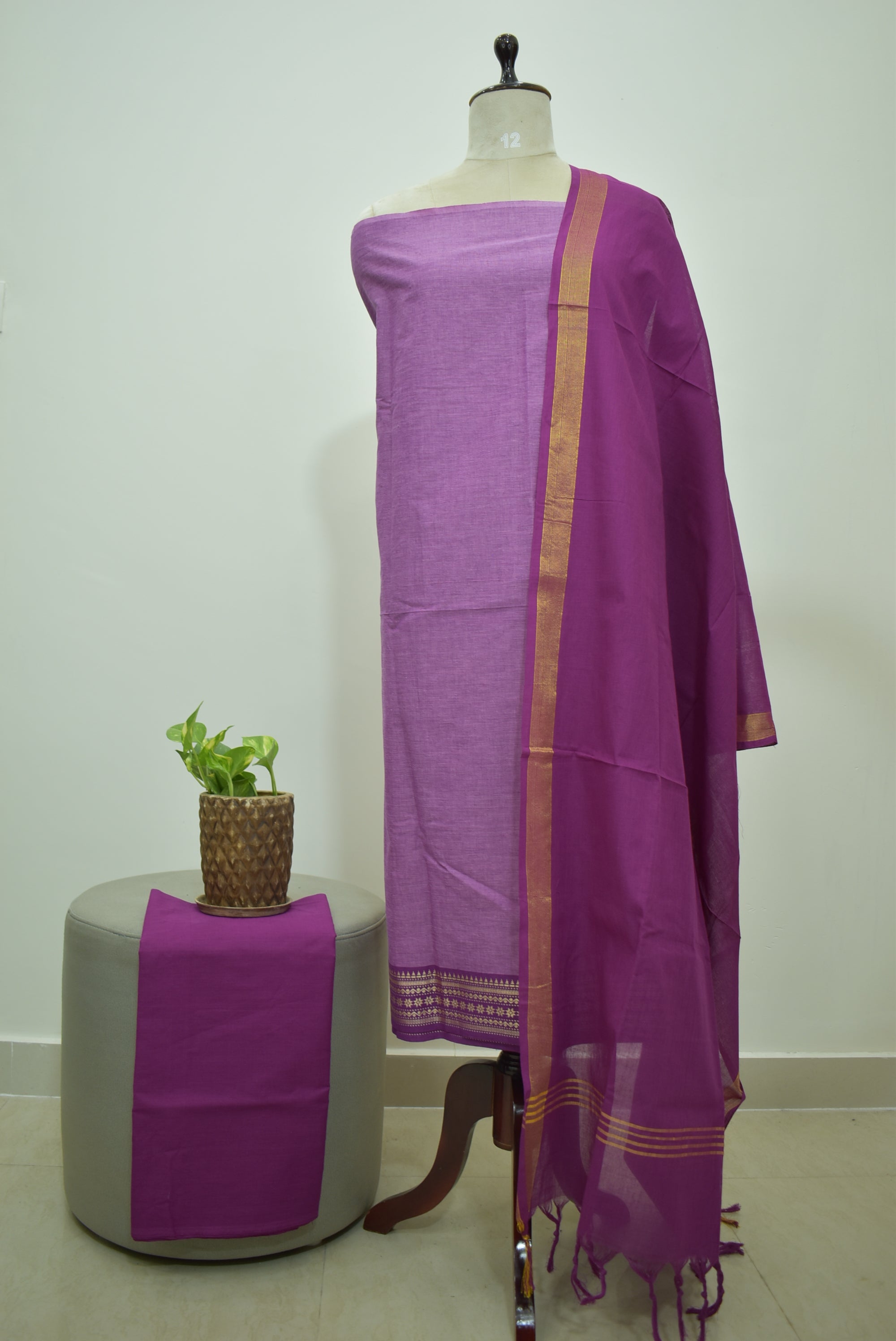 Pink Mangalagiri Cotton 3Pcs Set