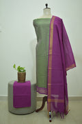 Olive Green Pink Mangalagiri Cotton 3Pcs Set