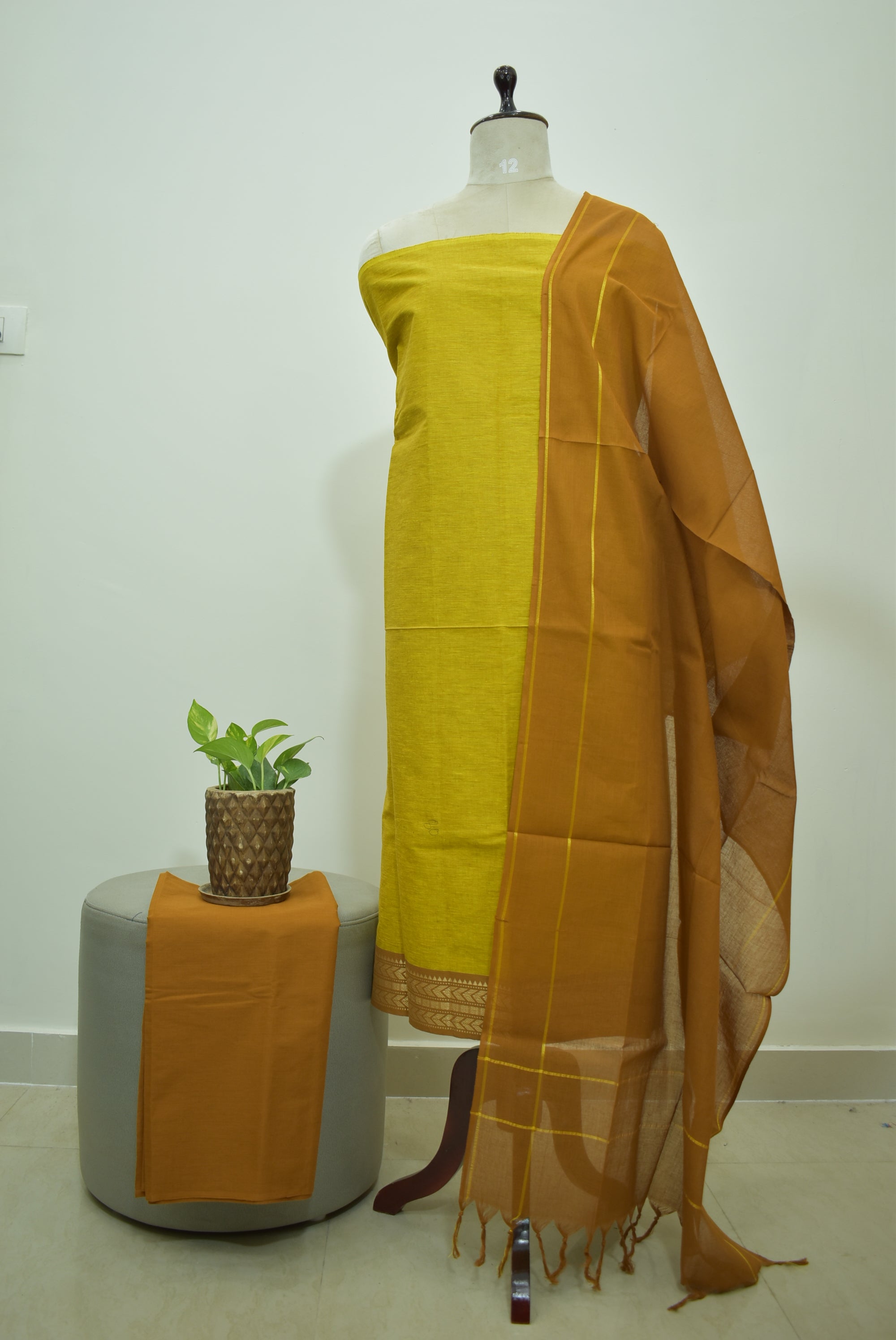 Yellow Mangalagiri Cotton 3Pcs Set