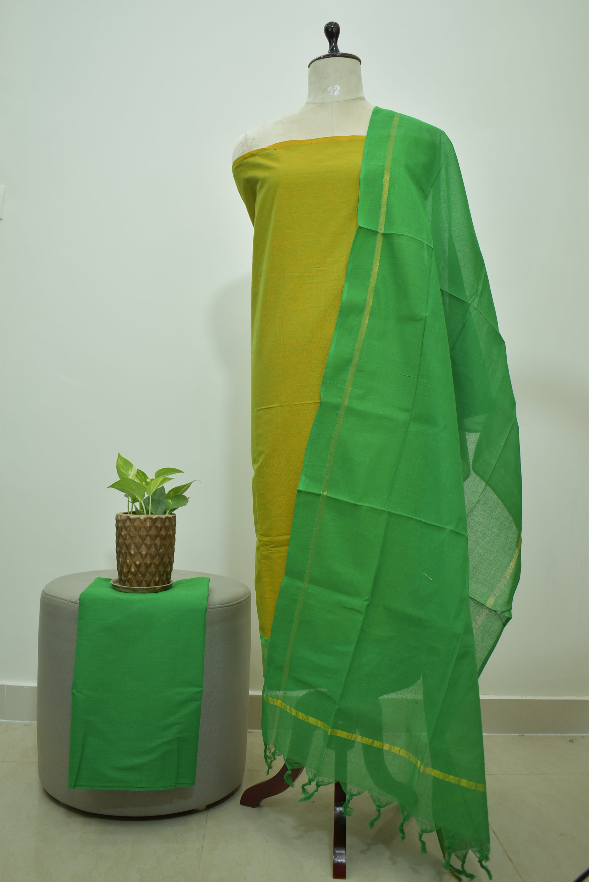 Yellow Mangalagiri Cotton 3Pcs Set