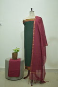Dark Green Marron Mangalagiri Cotton 3Pcs Set