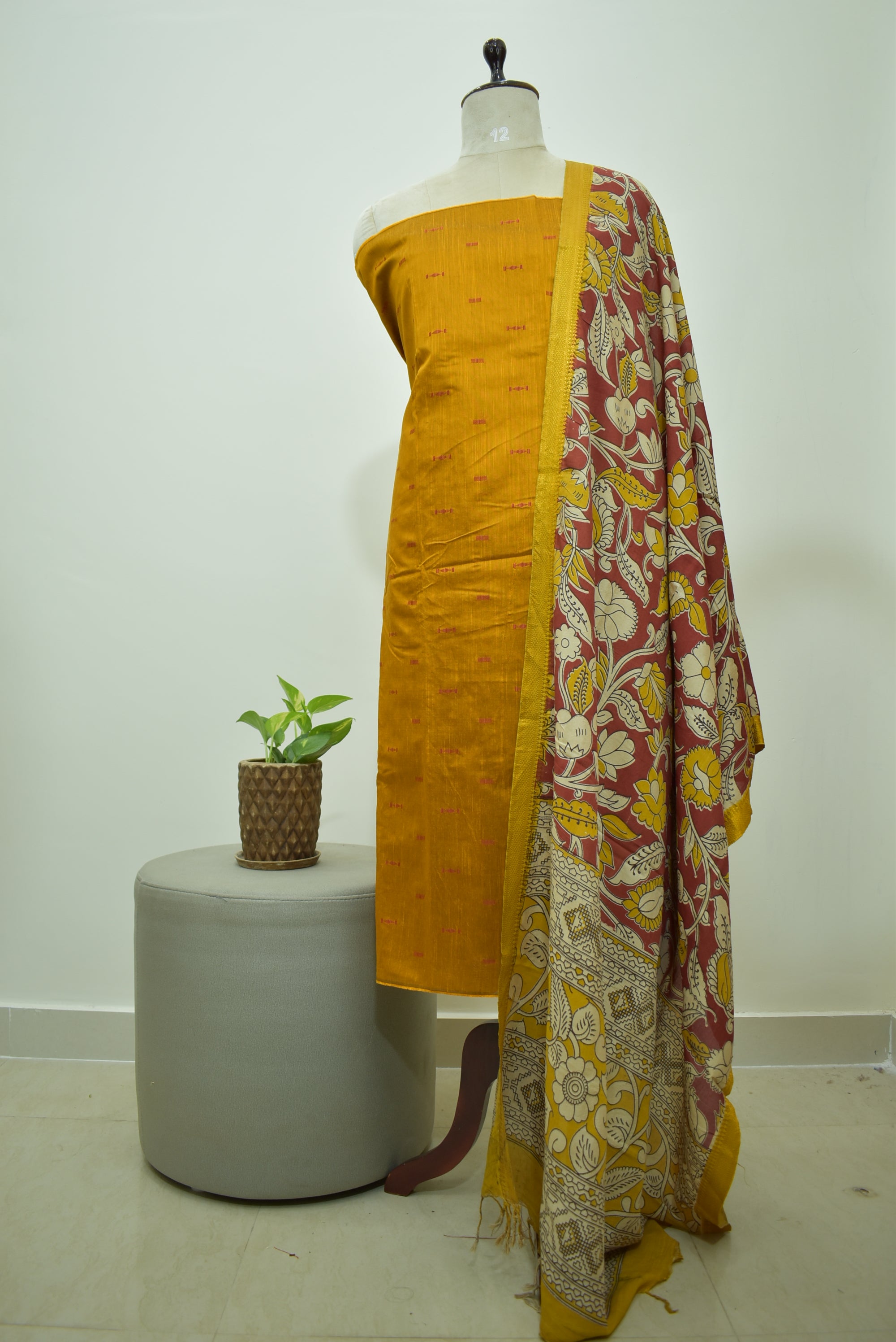 Mustard Red Raw Silk 2pcs Set