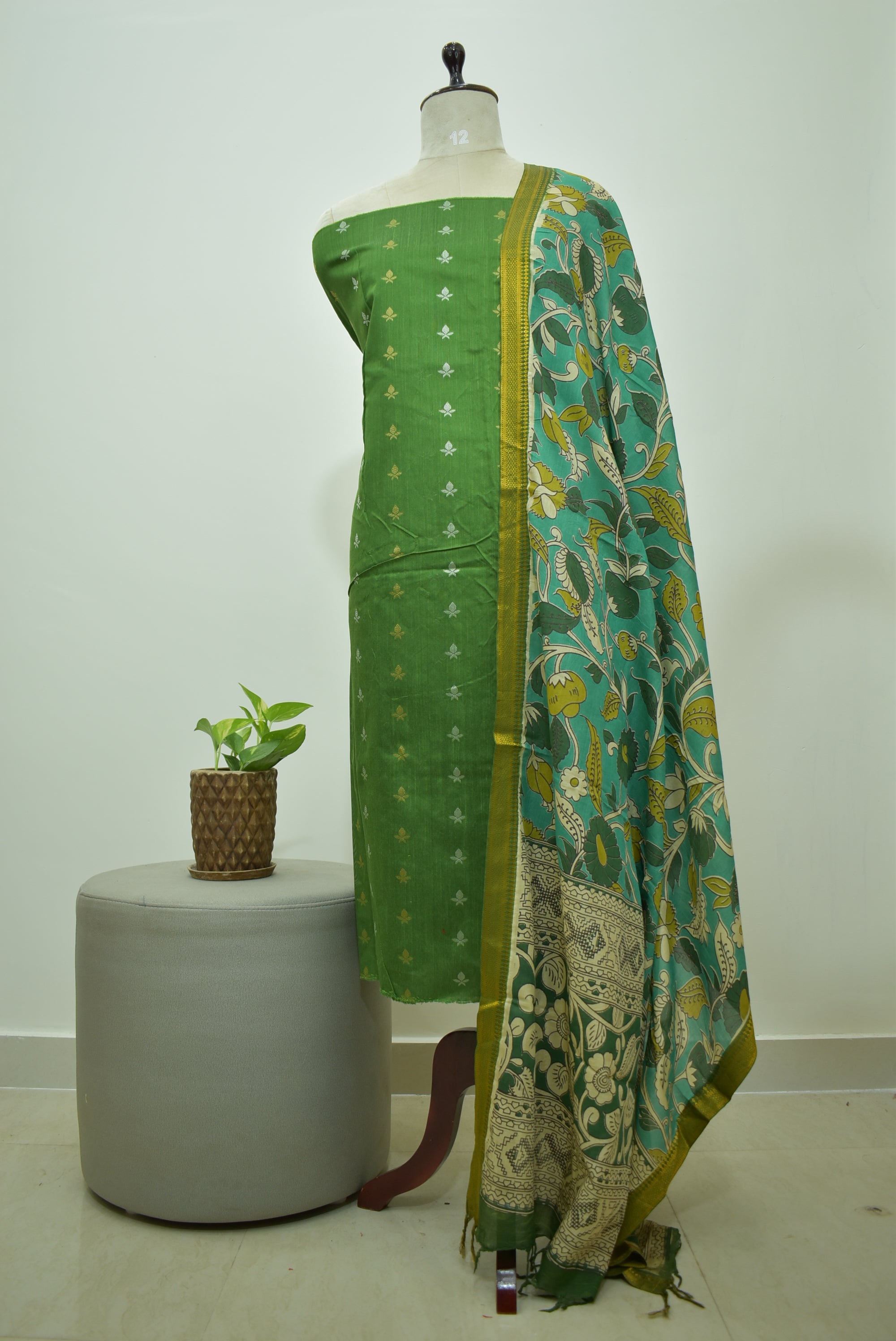 Green Teal Raw Silk 2pcs Set