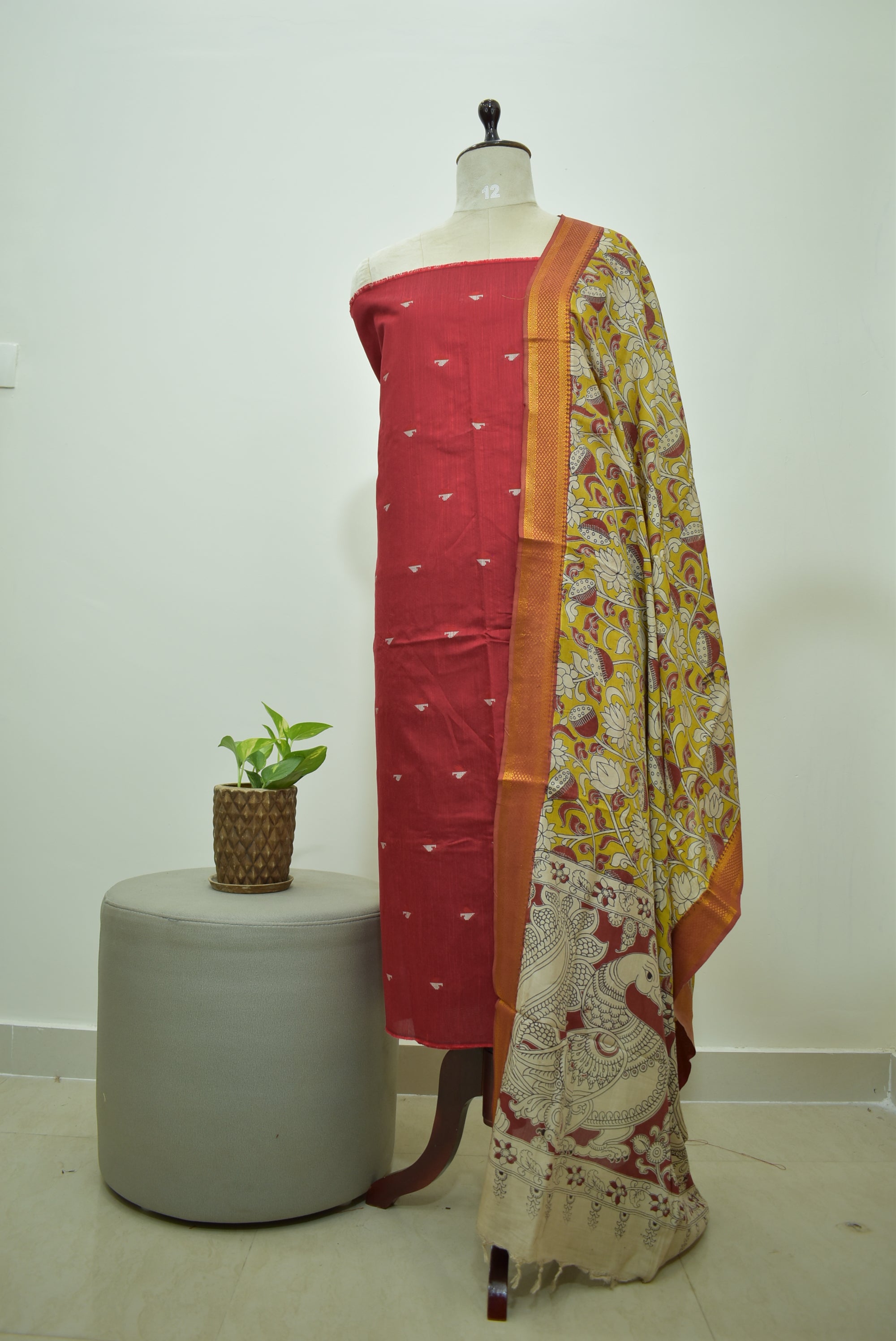 Red Yellow Raw Silk 2pcs Set