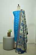 Blue Beige Raw Silk 2pcs Set