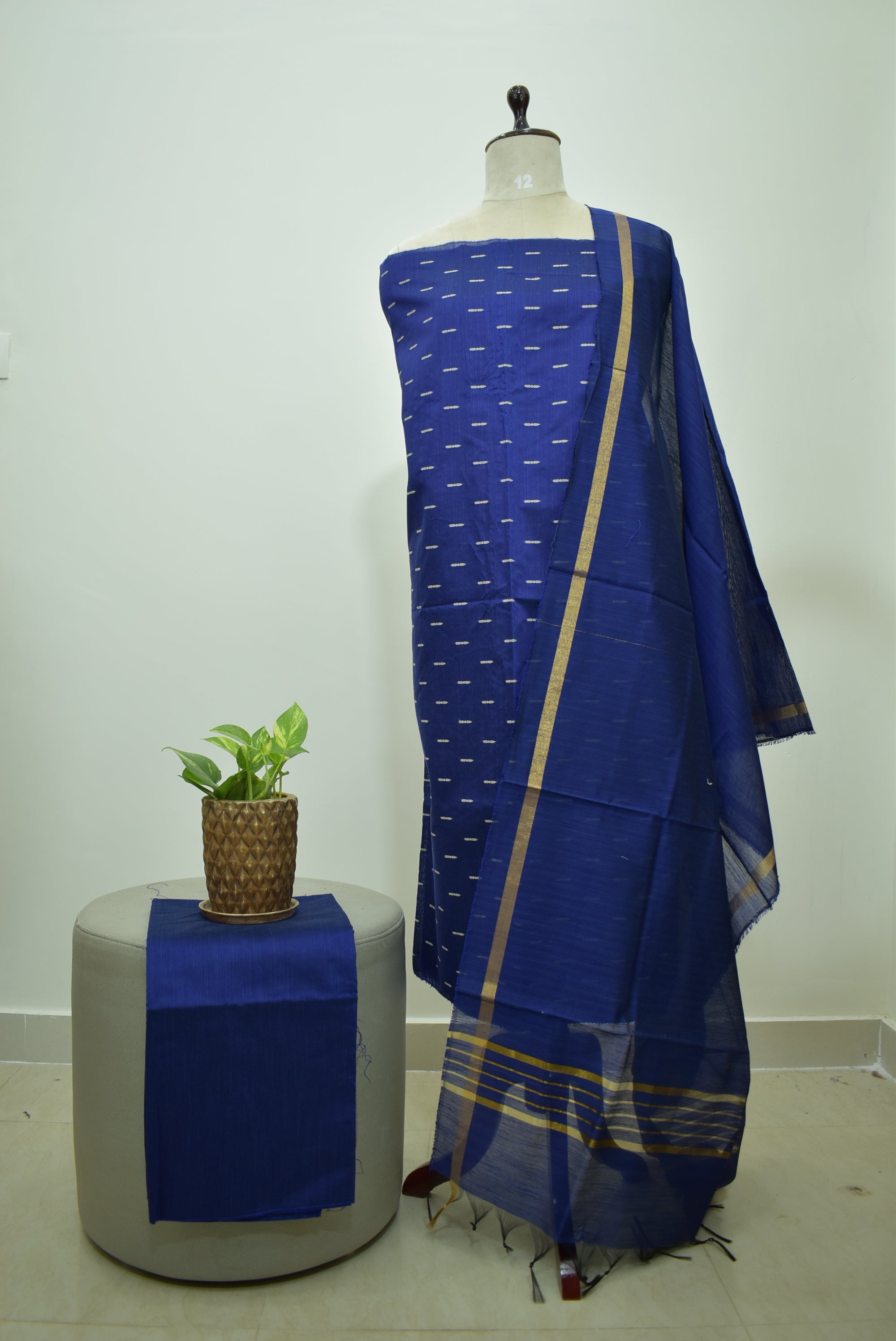 Blue Raw Silk 3Pcs Set