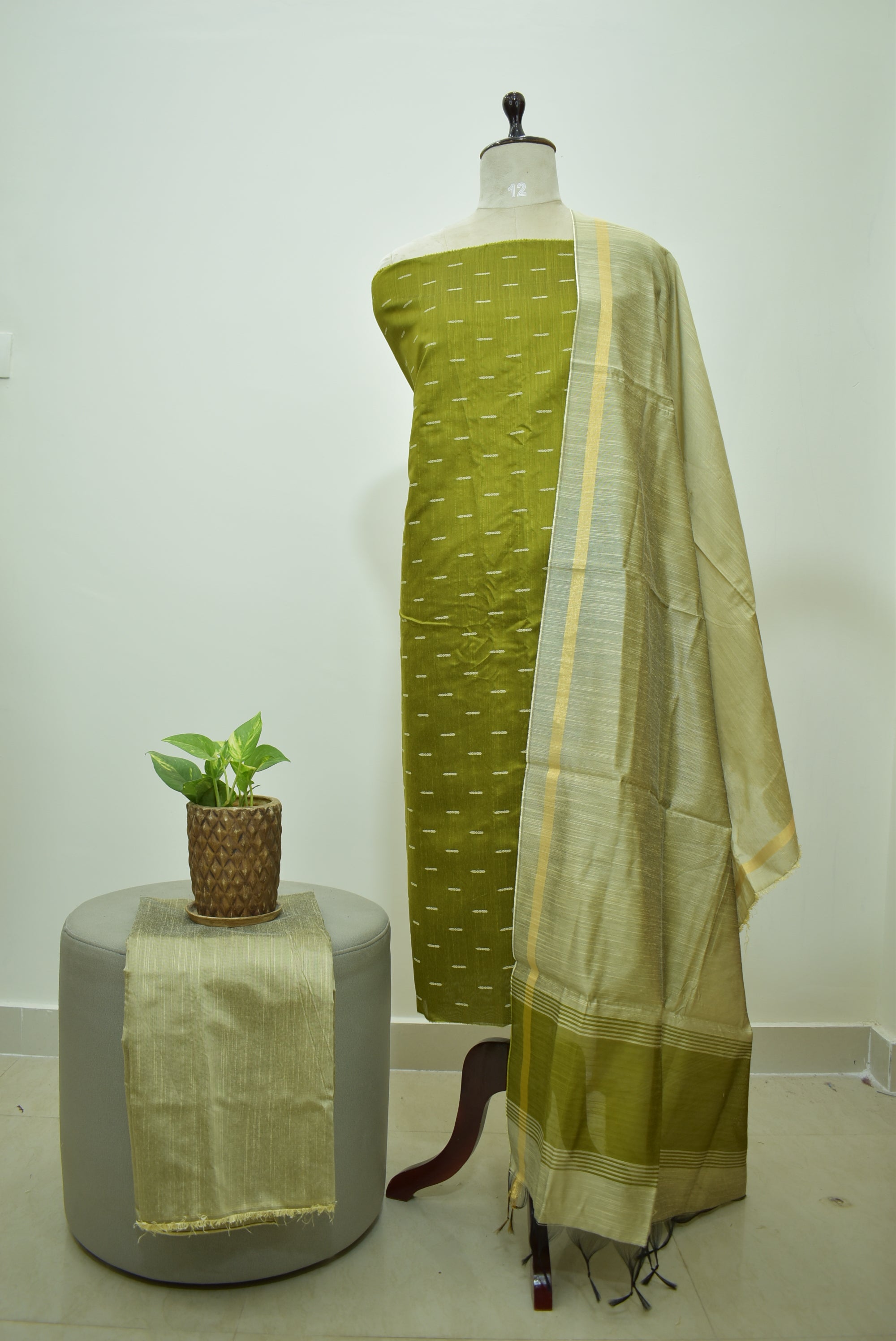 Green Raw Silk 3Pcs Set