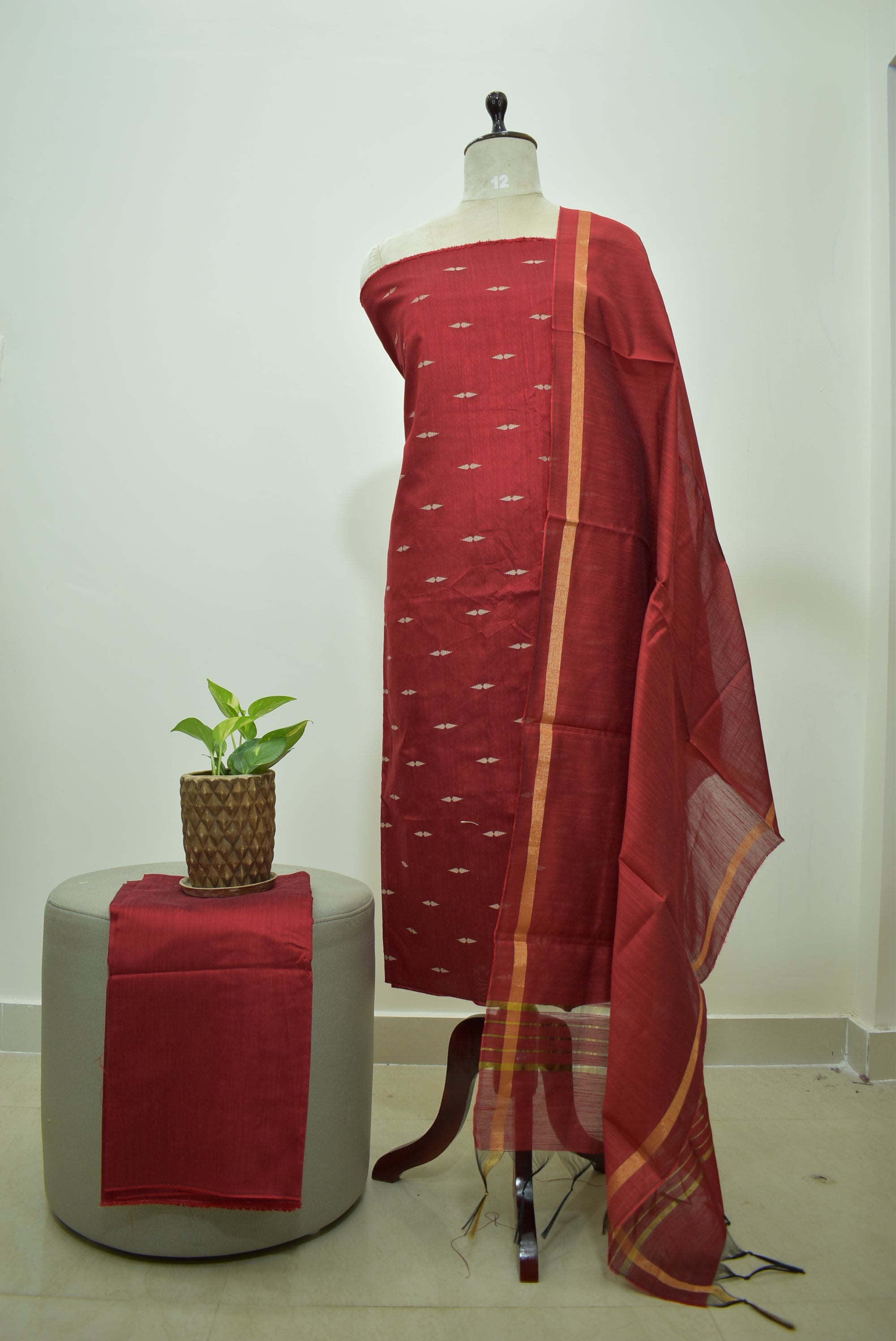 Red Raw Silk 3Pcs Set