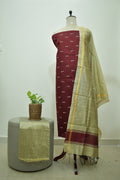 Maroon Beige Raw Silk 3Pcs Set