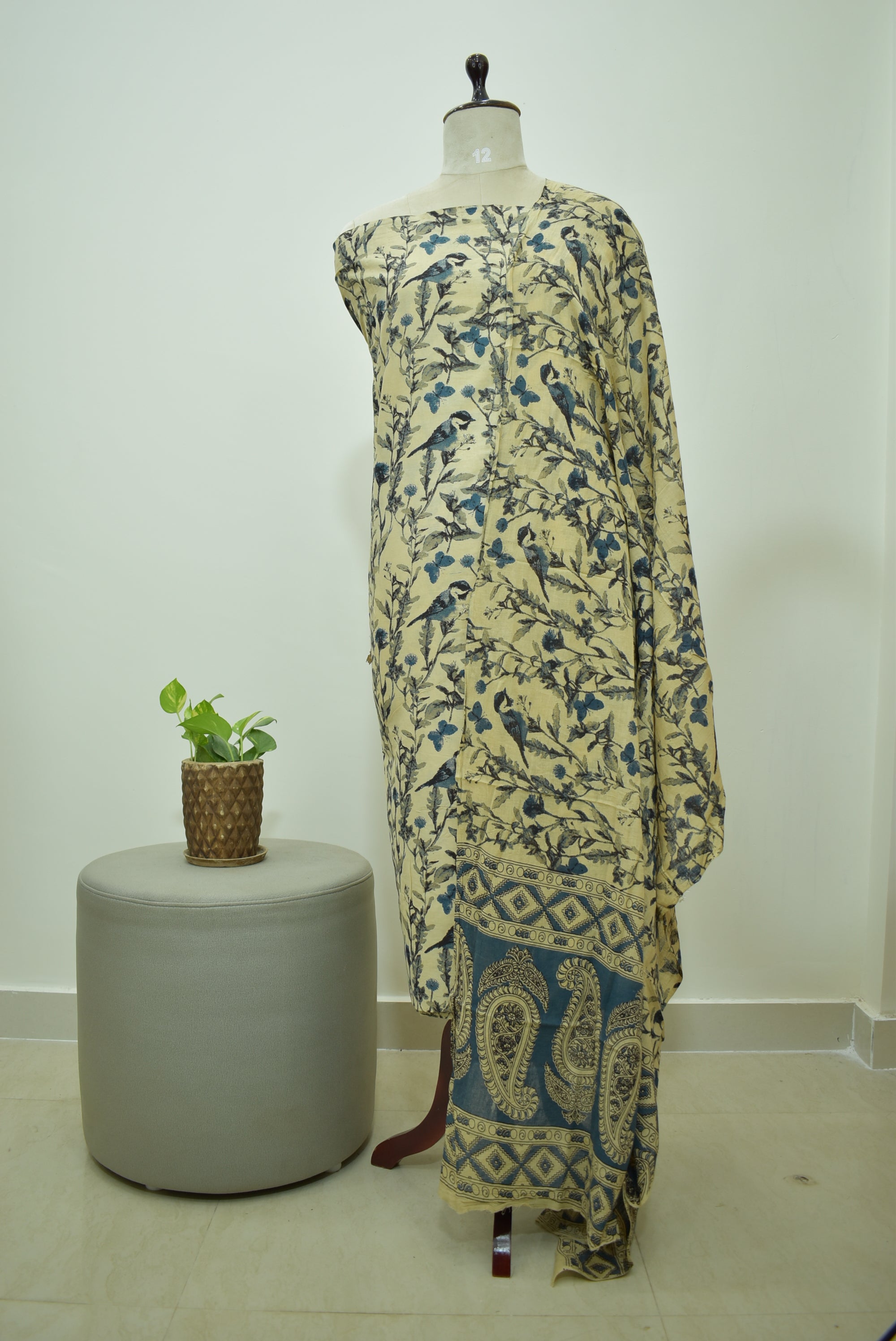 Beige Blue Kalamkari 2pcs Set