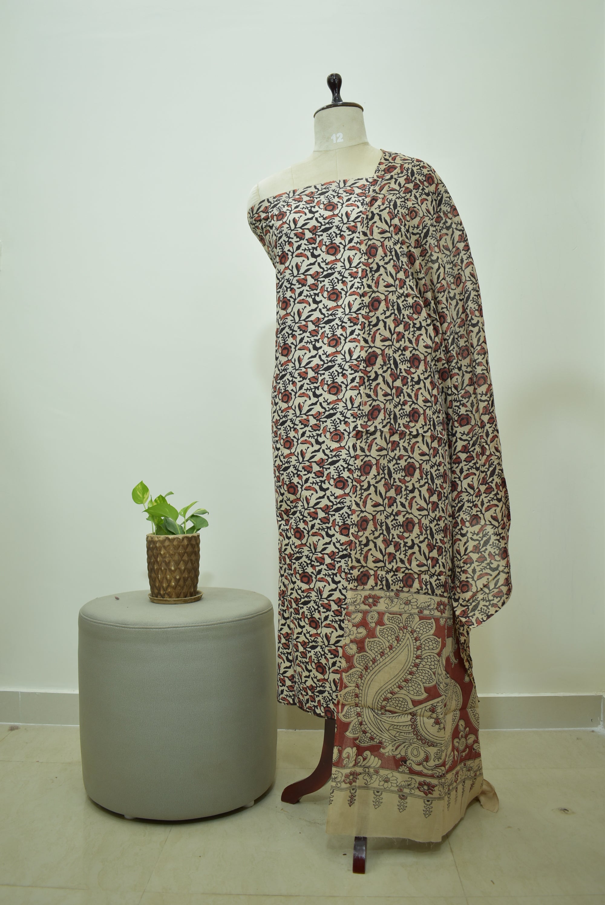 Cream Red Kalamkari 2pcs Set