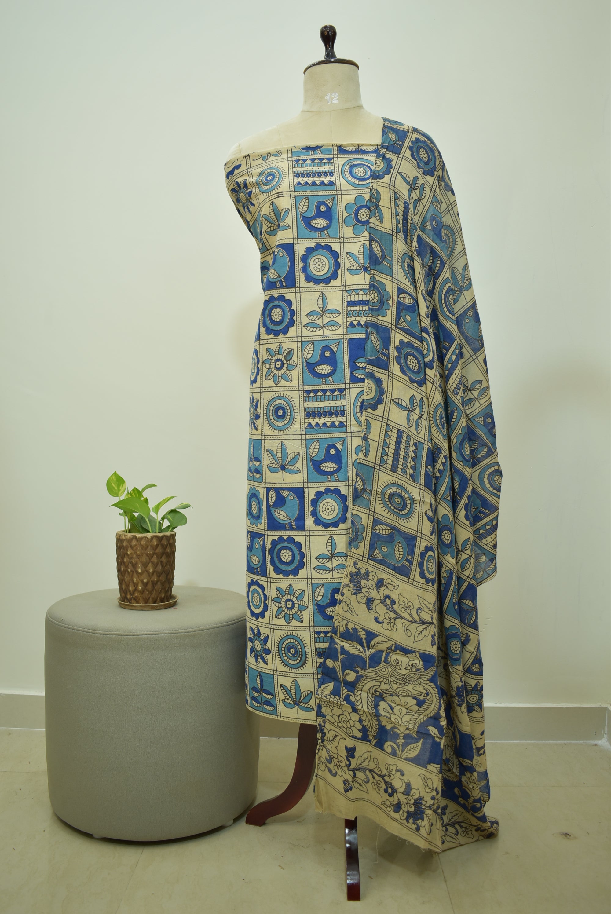 Beige Blue Kalamkari 2pcs Set