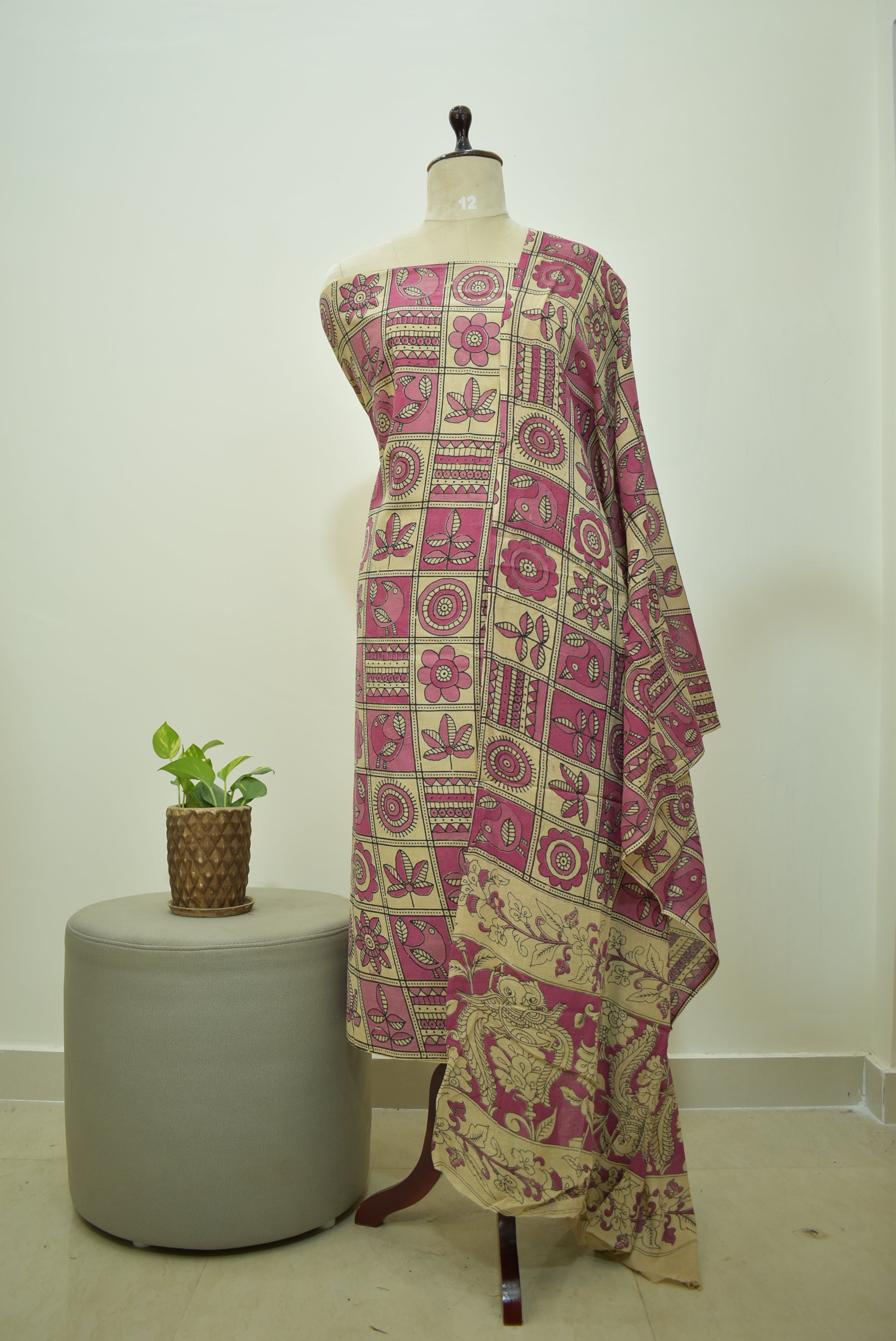 Beige Pink Kalamkari 2pcs Set