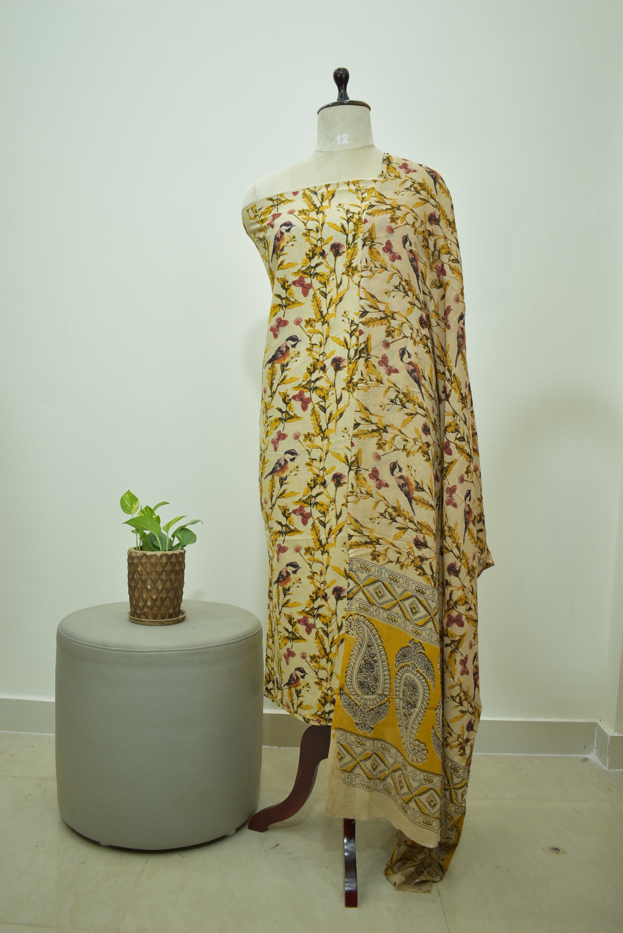 Beige Yellow Kalamkari 2pcs Set