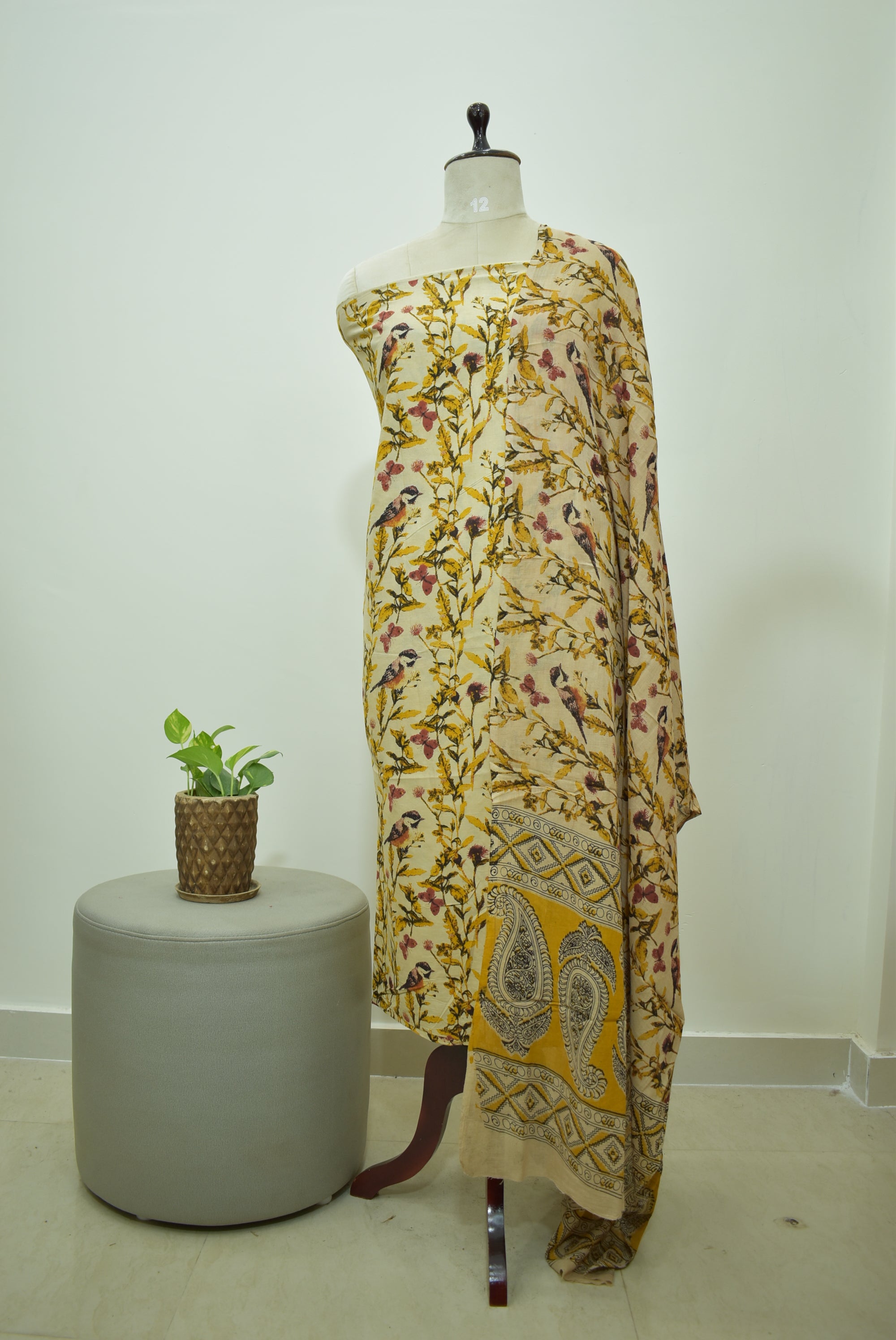 Beige Yellow Kalamkari 2pcs Set