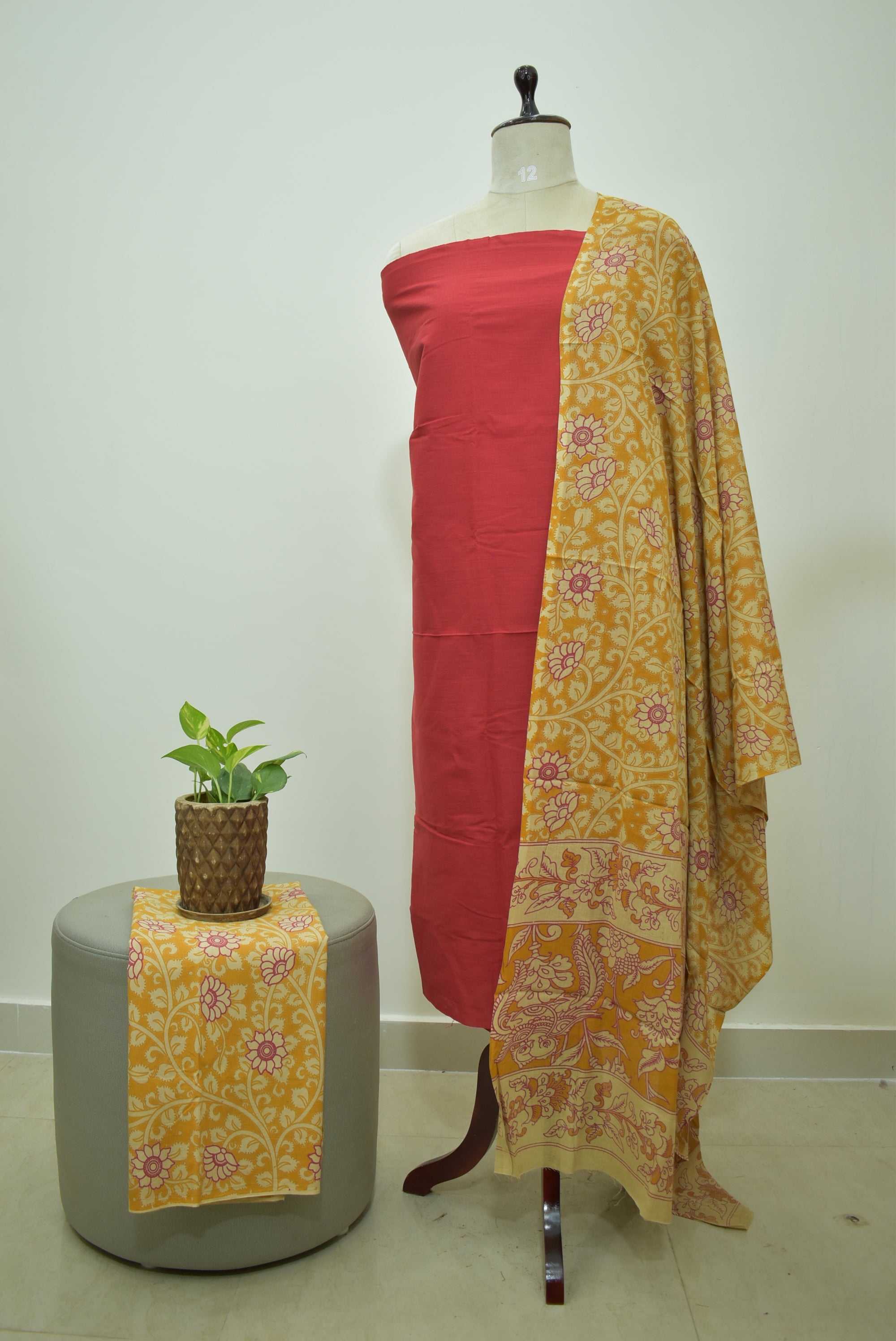 Red Yellow Kalamkari 3pcs Set
