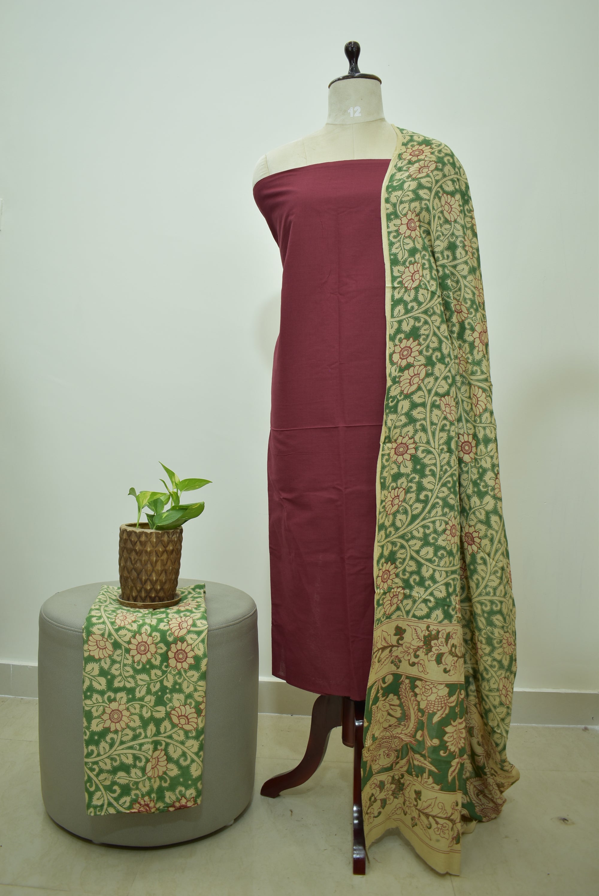 Maroon Green Kalamkari 3pcs Set