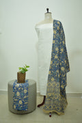 White Blue Kalamkari 3pcs Set