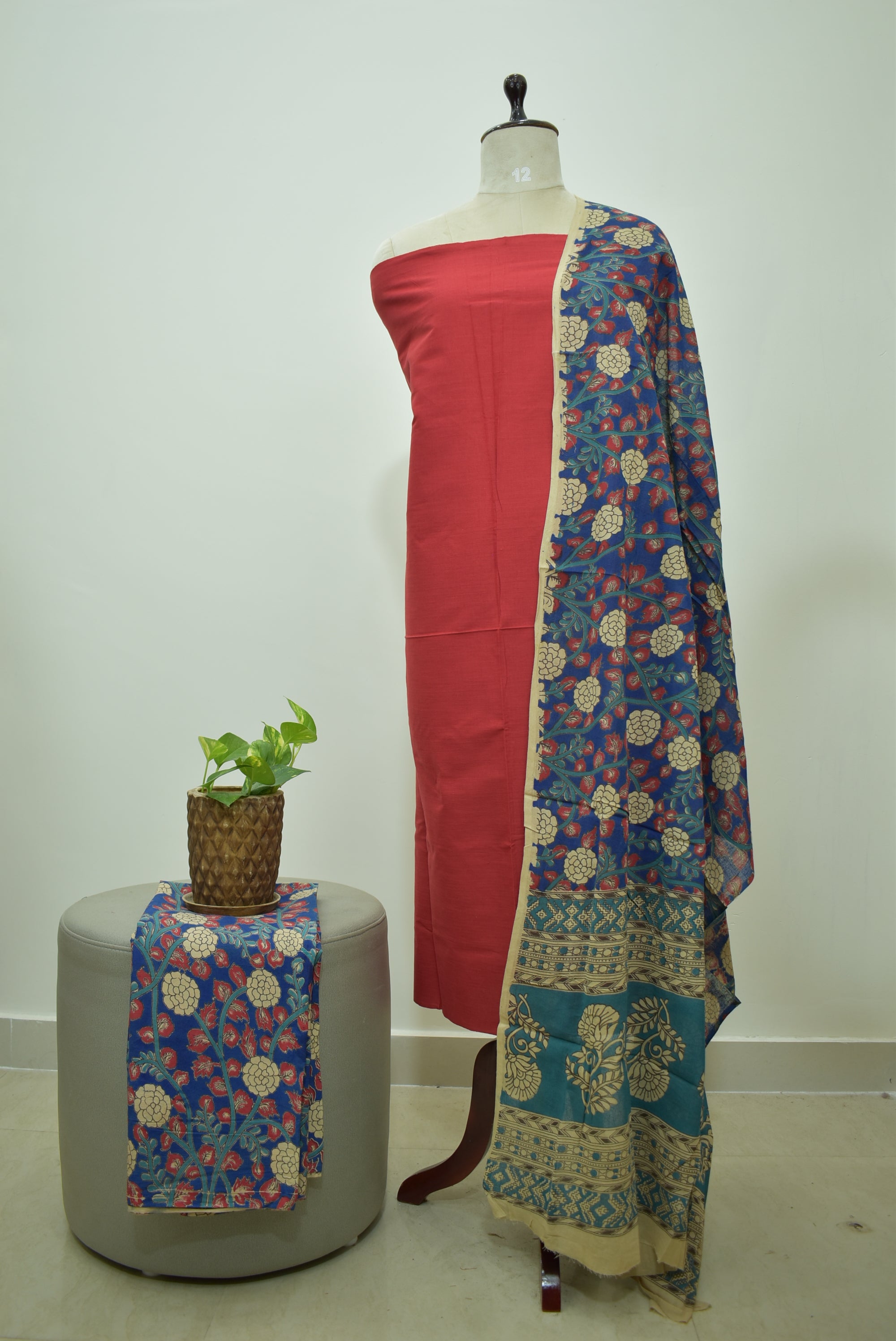 Red Blue Kalamkari 3pcs Set