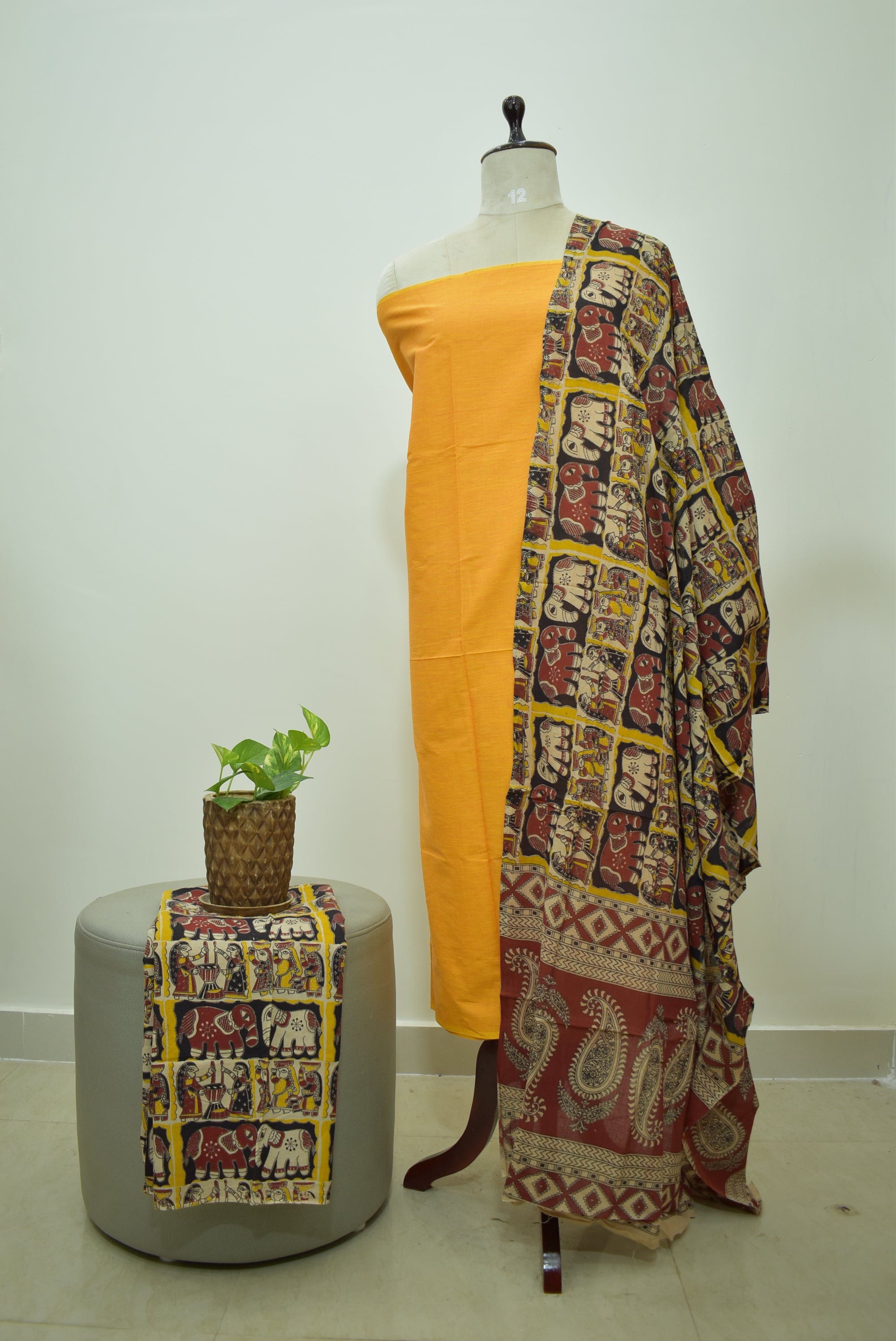 Yellow Brown Kalamkari 3pcs Set