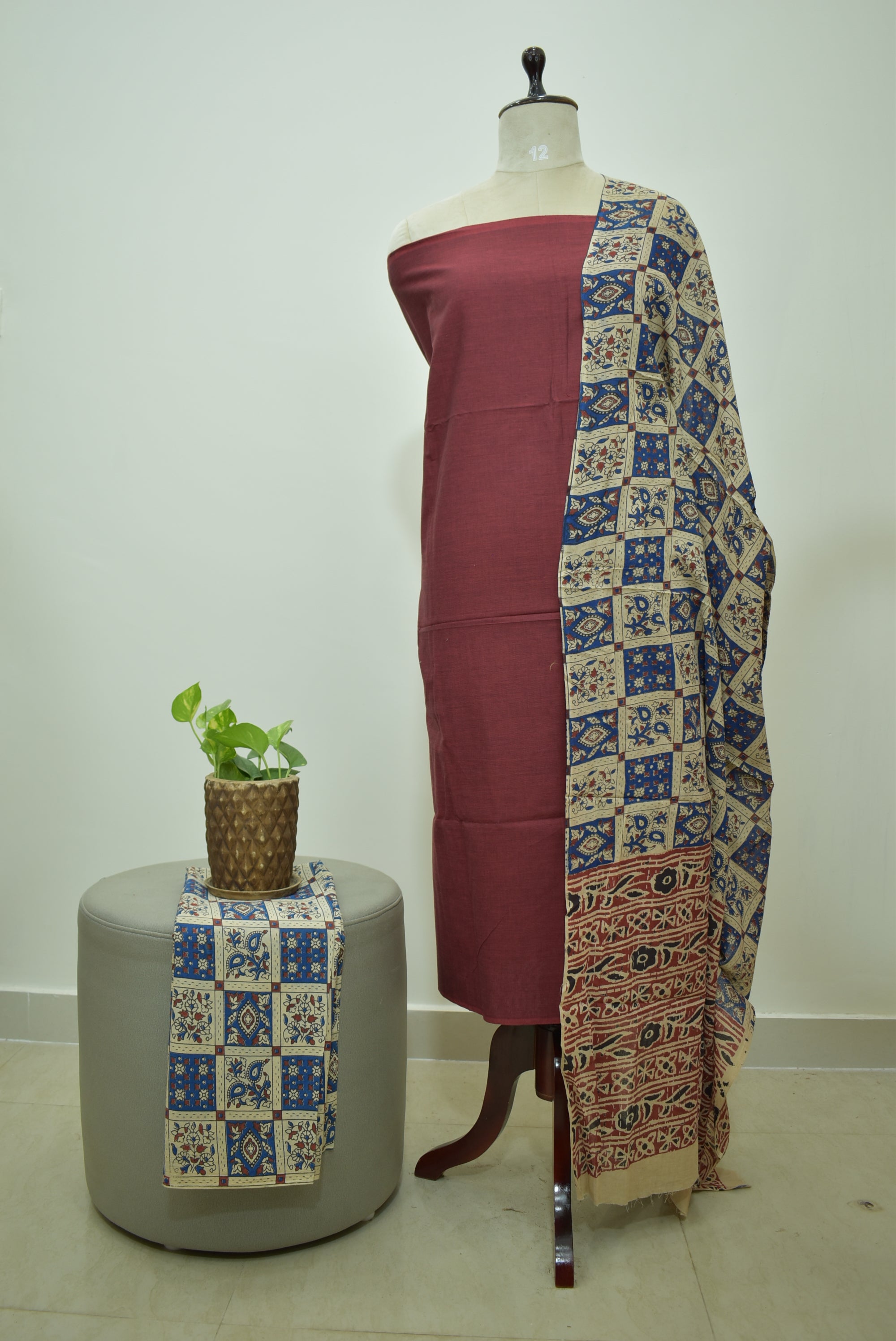 Brown Blue Kalamkari 3pcs Set