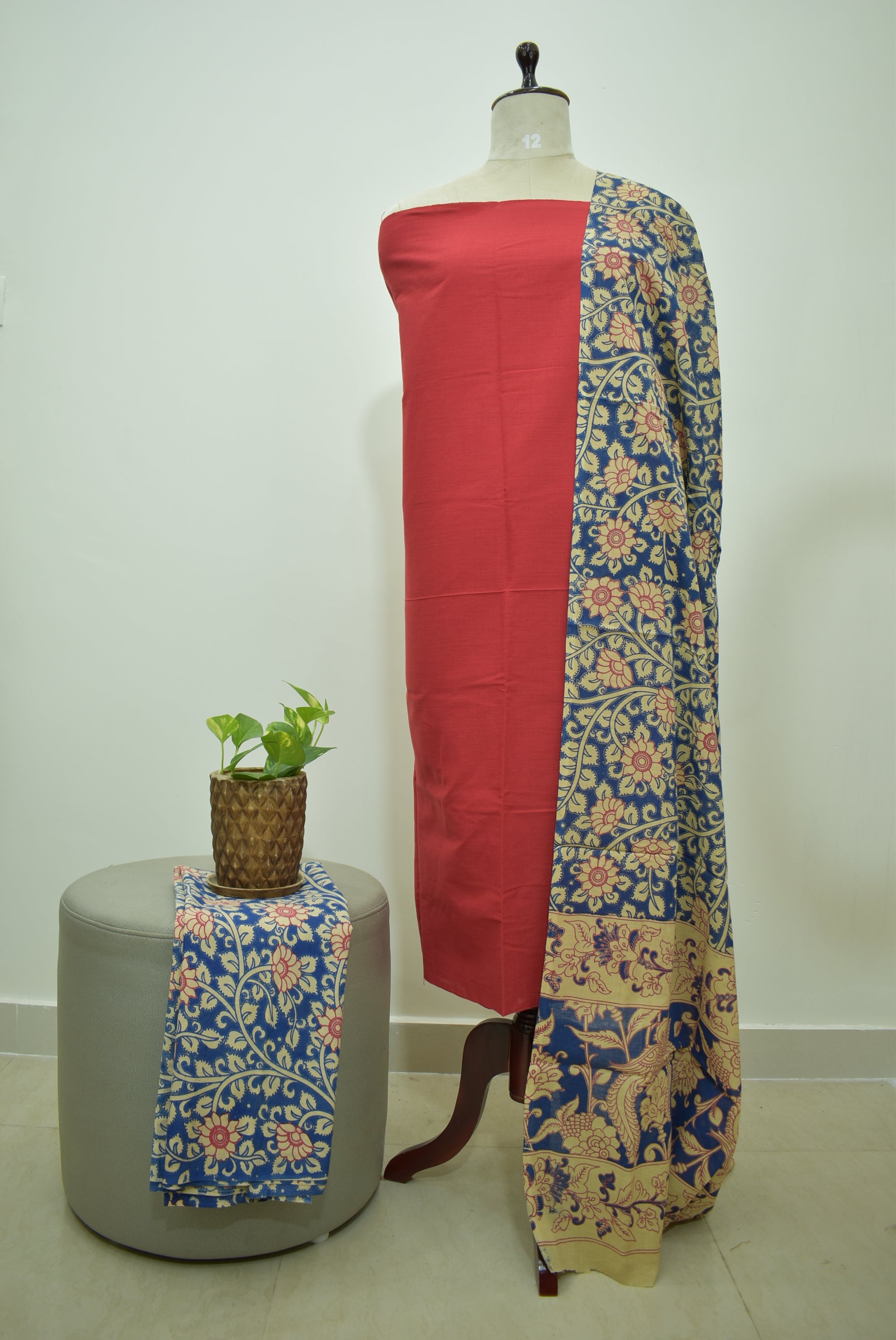 Red Blue Kalamkari 3pcs Set