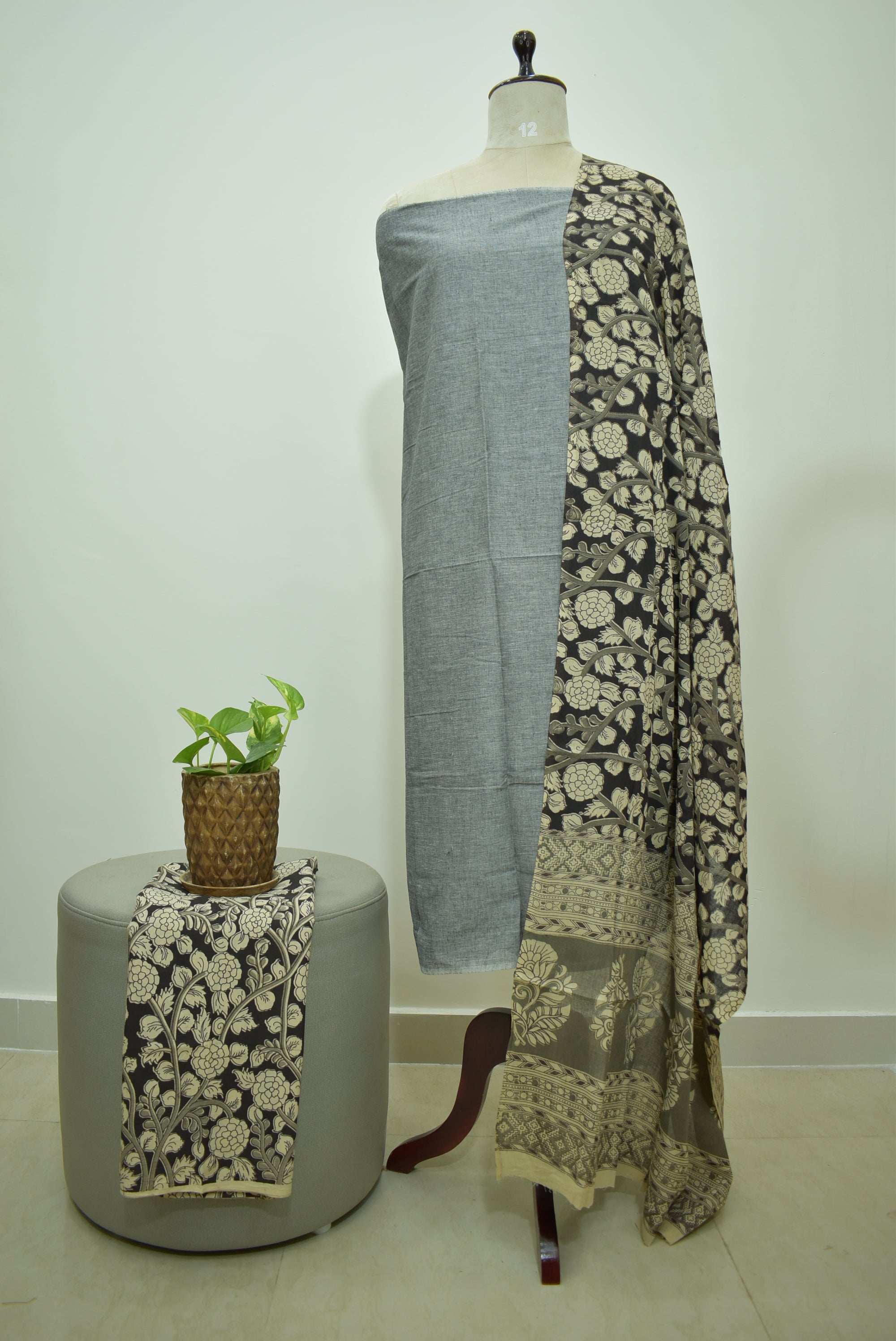 Grey Black Kalamkari 3pcs Set