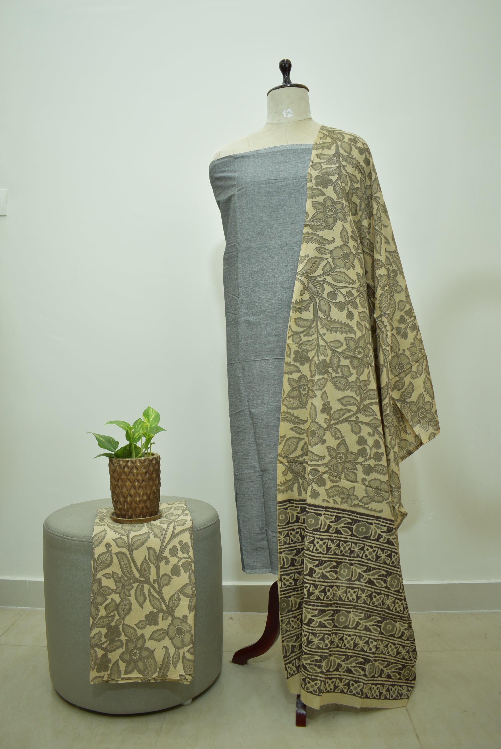 Grey Beige Kalamkari 3pcs Set