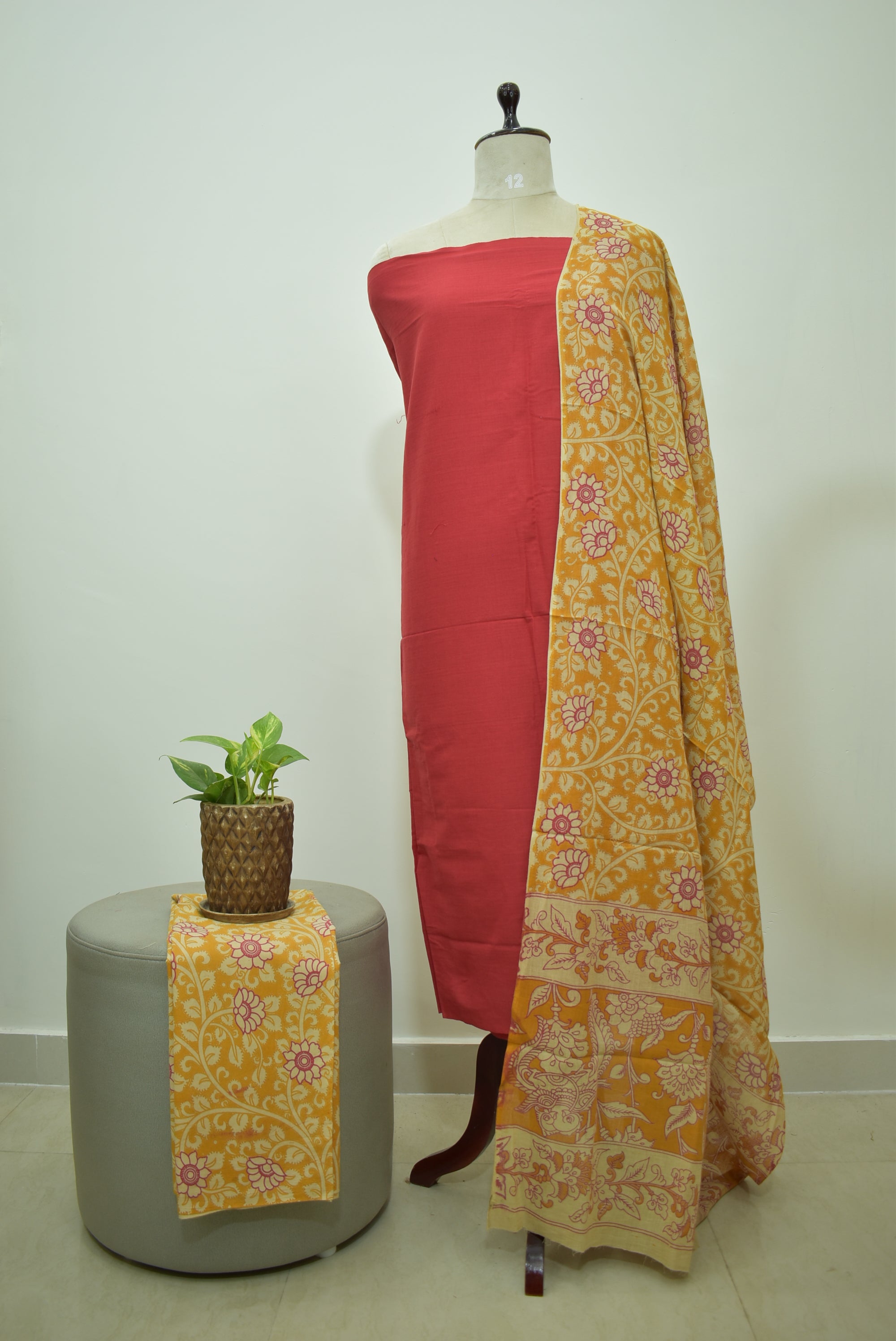 Red Yellow Kalamkari 3pcs Set
