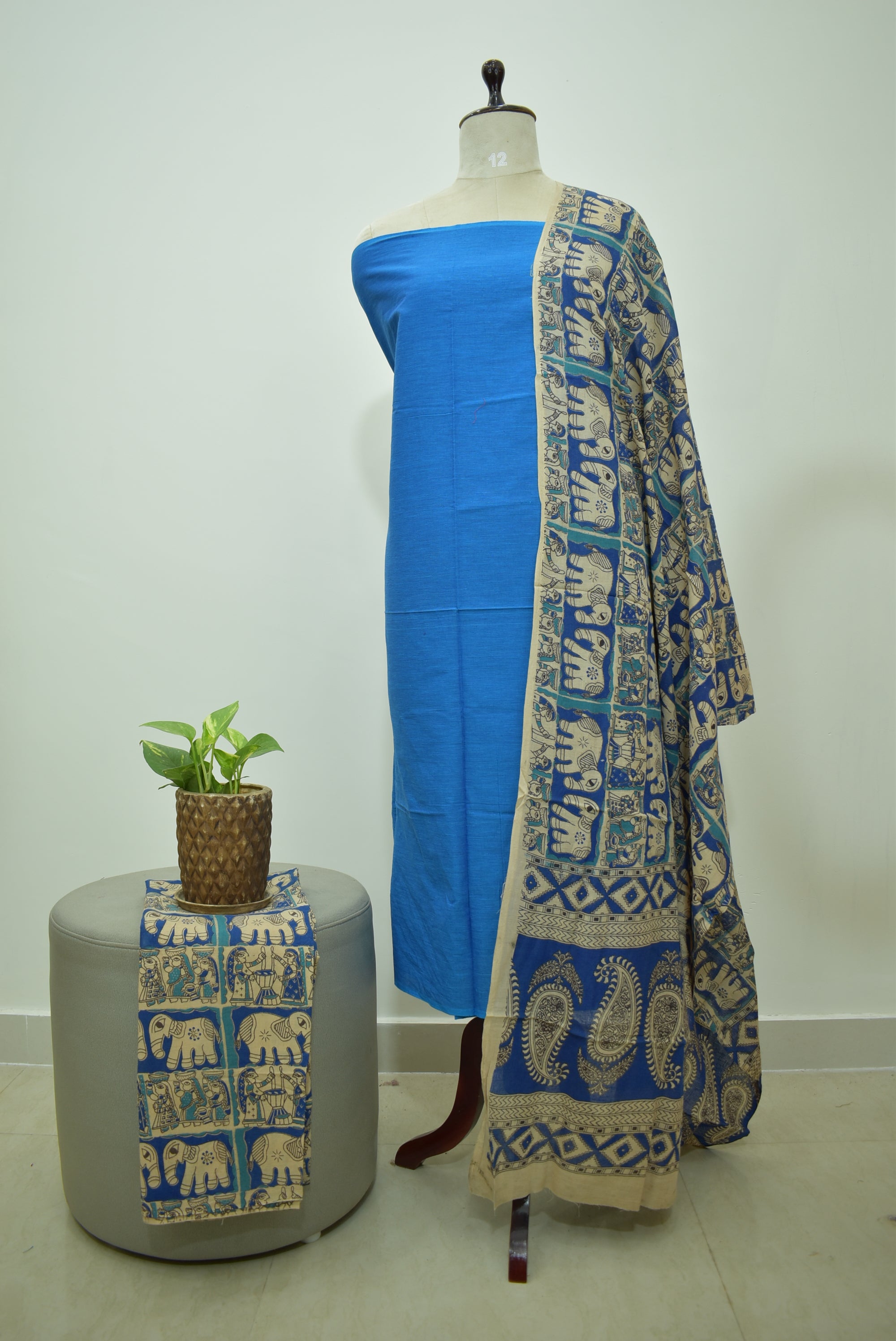 Blue Beige Kalamkari 3pcs Set