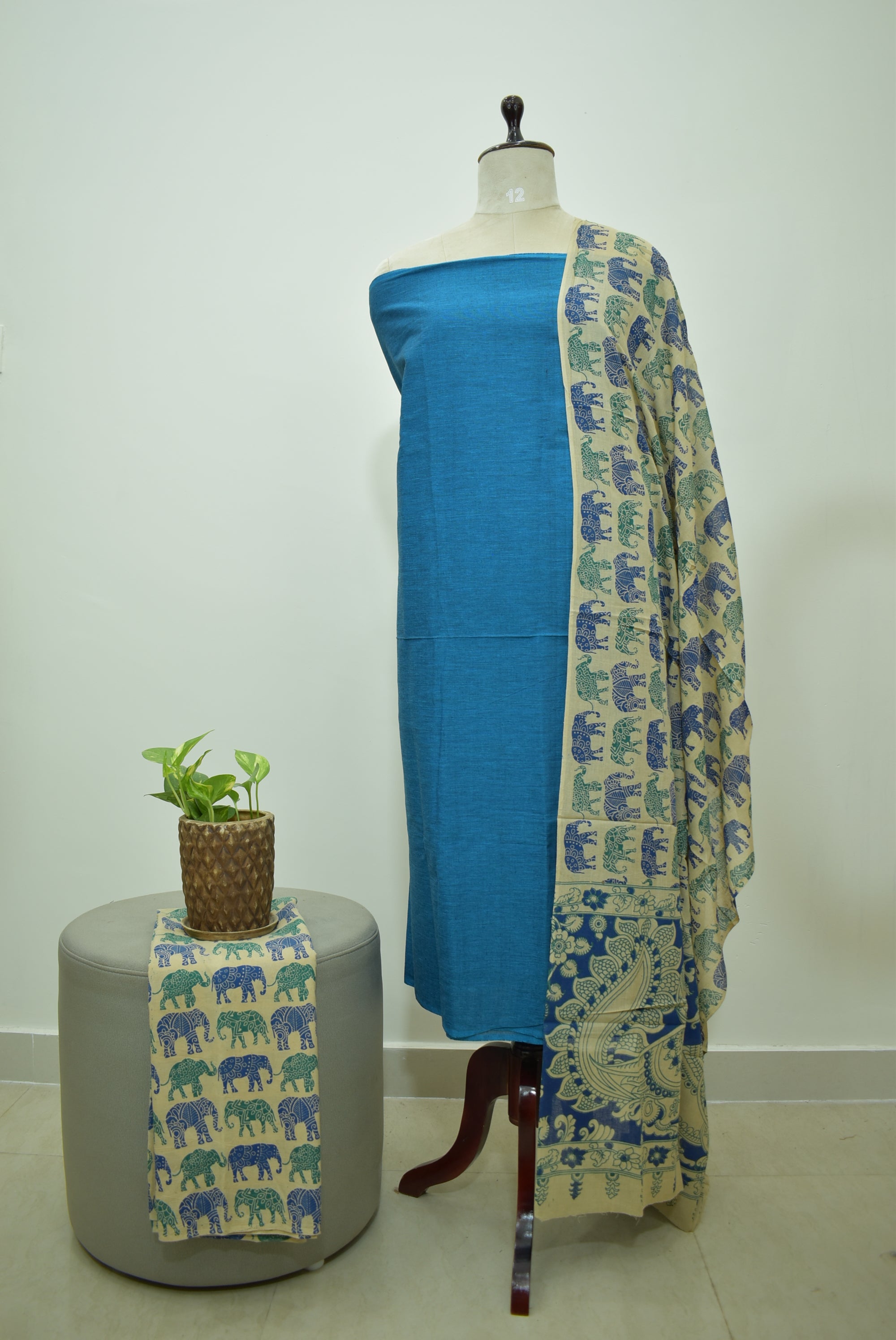 Blue Beige Kalamkari 3pcs Set