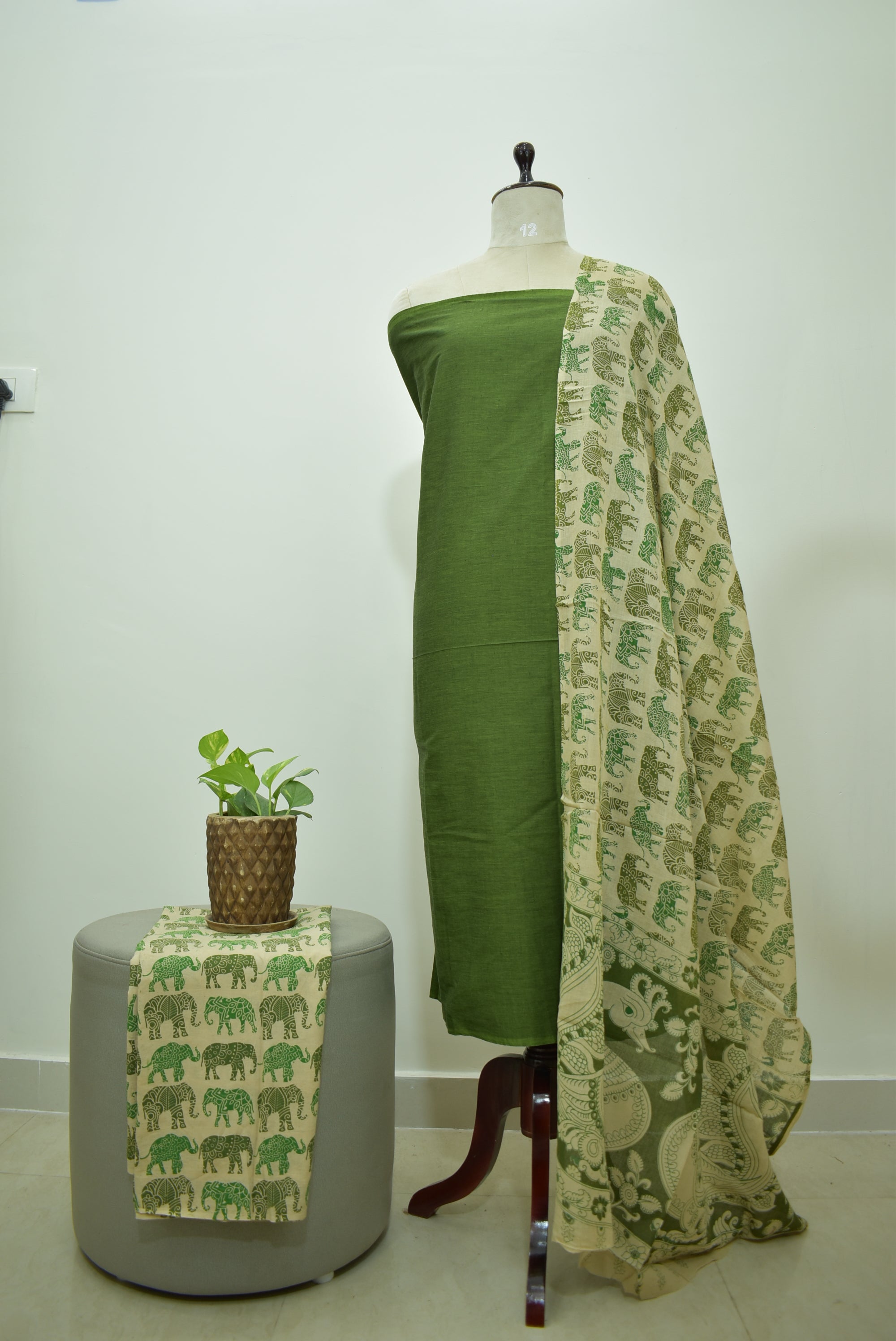 Green Beige Kalamkari 3pcs Set