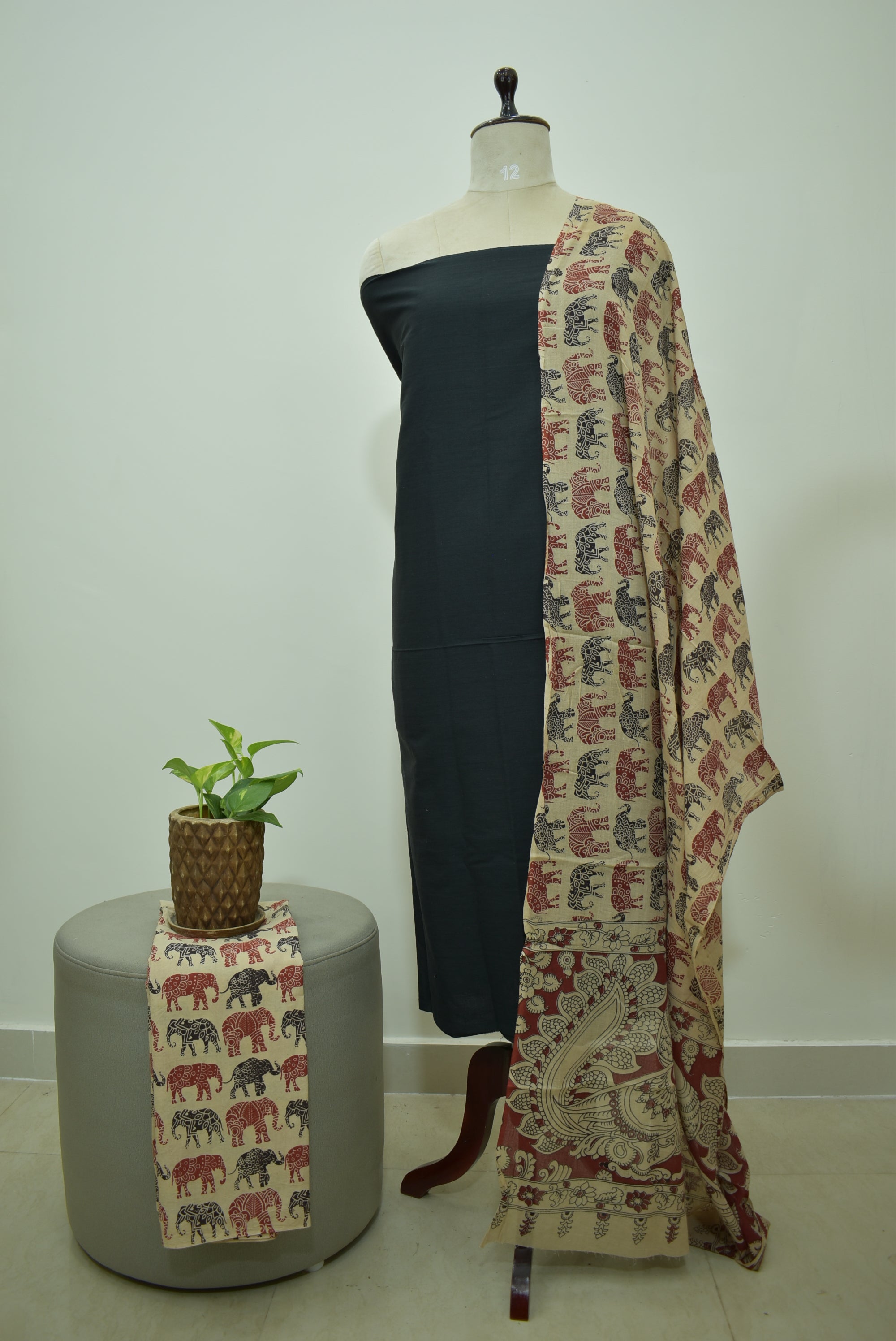 Black Beige Kalamkari 3pcs Set