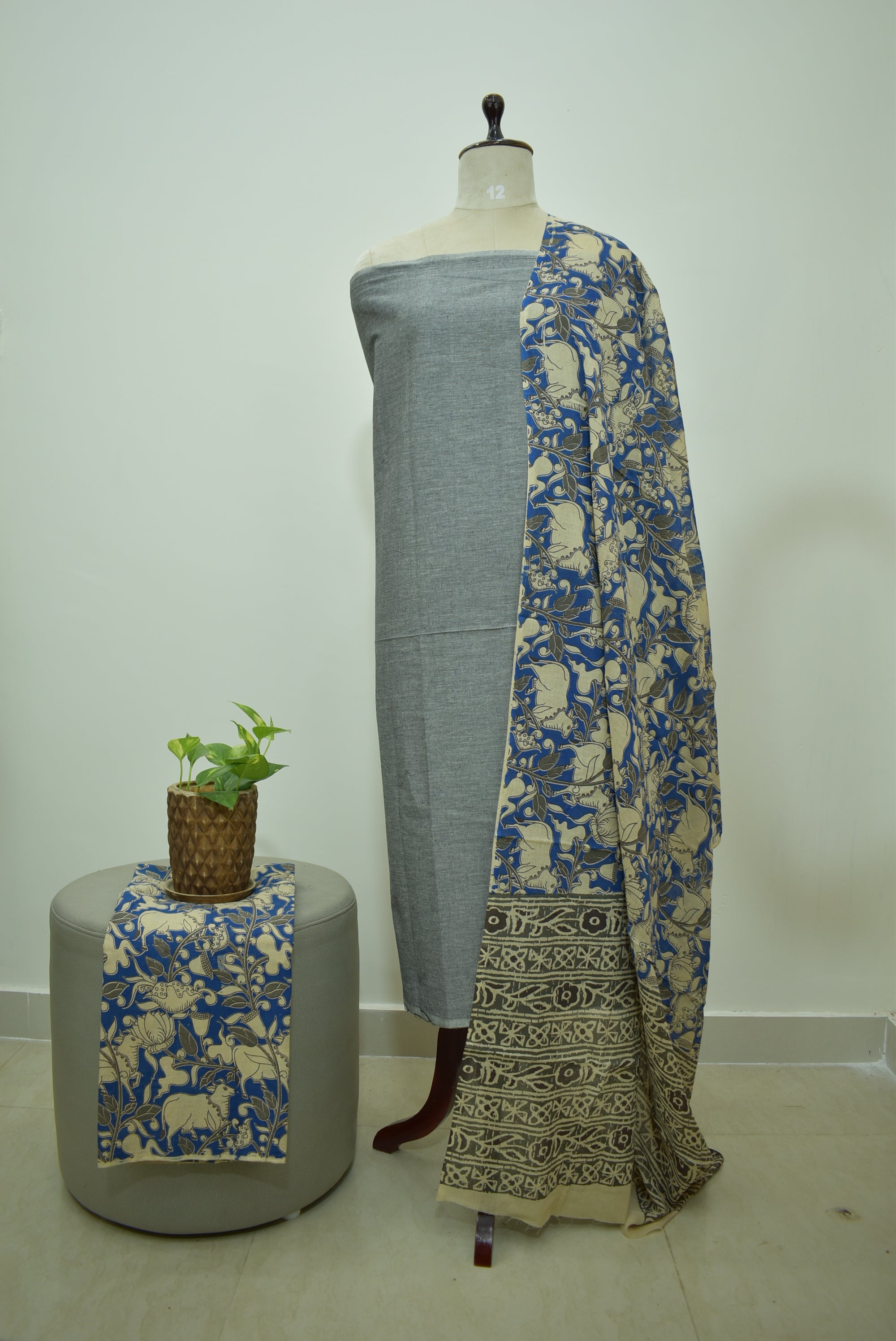 Grey Blue Kalamkari 3pcs Set