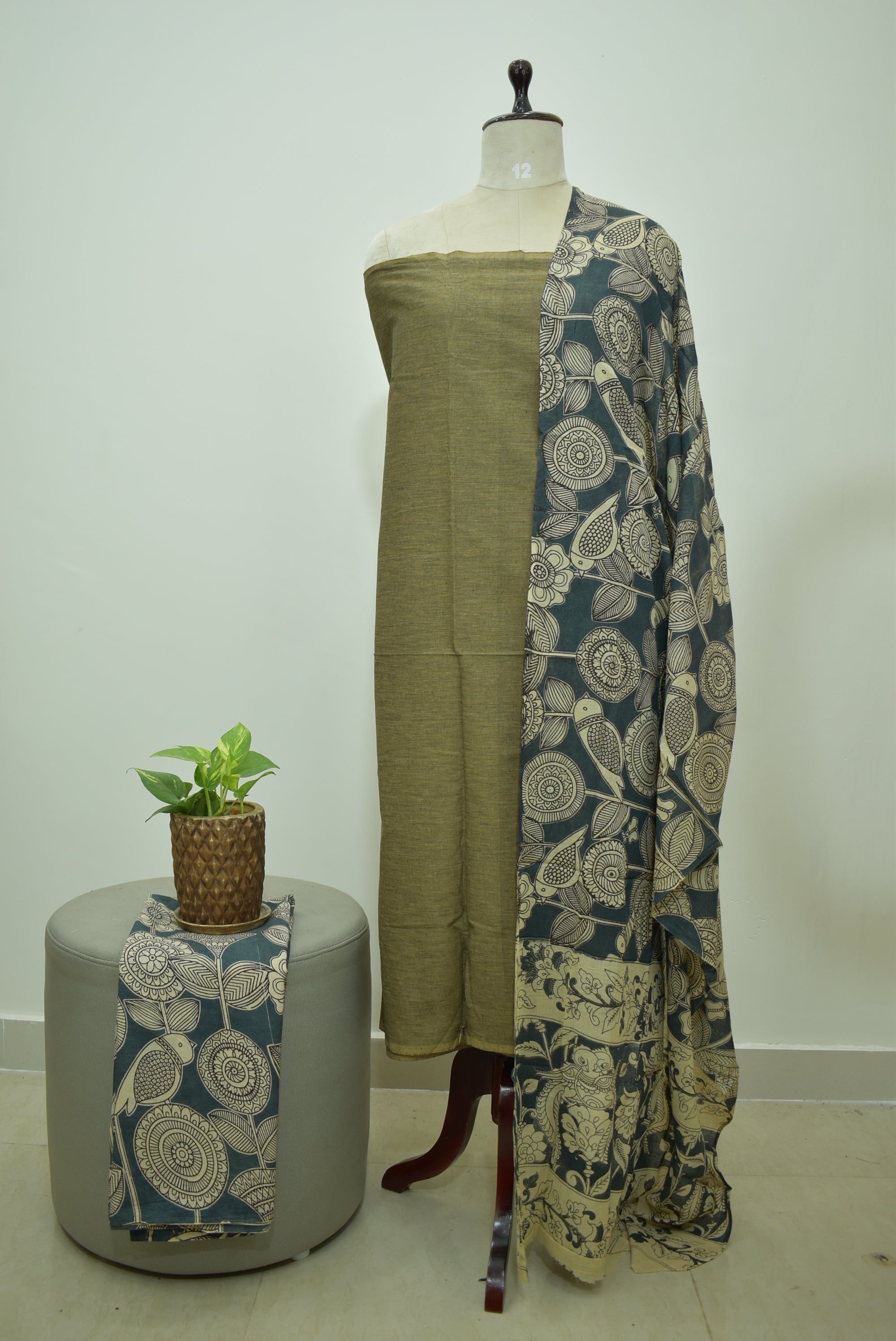 Green Grey Kalamkari 3pcs Set